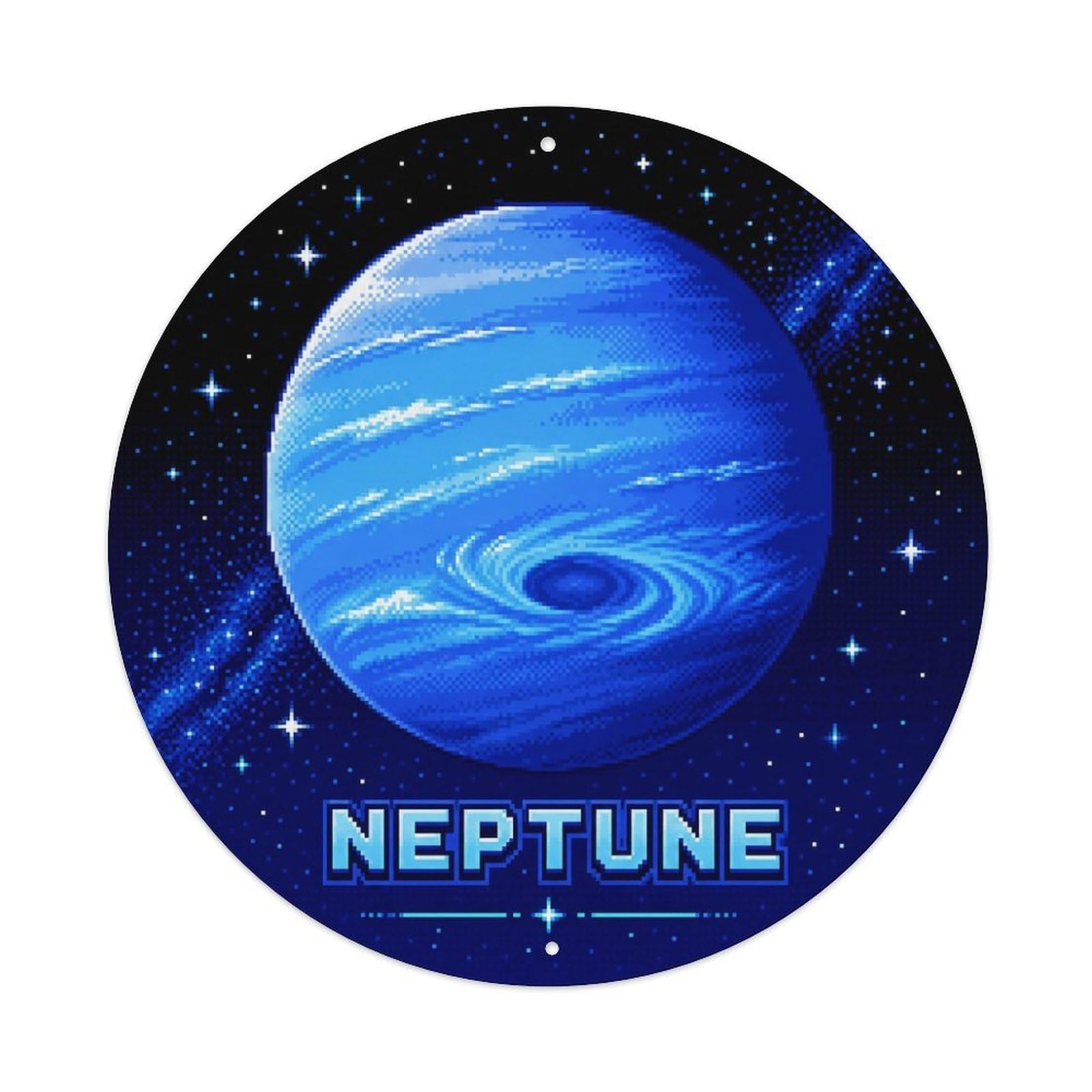 Neptune Planet Cosmic Orbit Deep Space Astral Galaxy Metal Tin Sign Plaque Wall Decor for Cafe, Man Cave, Club Bar, Office, Home Garden Round Metal Poster 8x8Inch