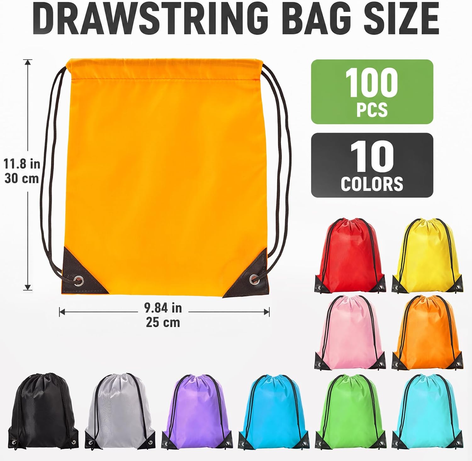 gisgfim 100 Pack Drawstring Bags Bulk 10 Colors Nylon Drawstring Backpack