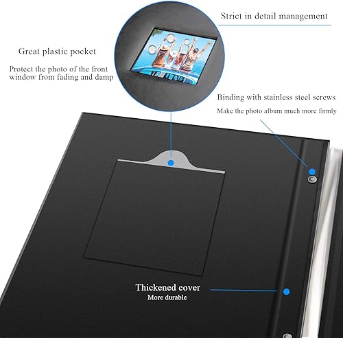 Miniatura 5 de Álbum de fotos autoadhesivo, cubierta de piel autoadhesiva, 40 páginas negras, álbum de recortes magnético para manualidades, álbumes de fotos