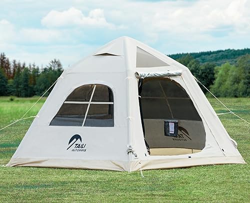 Miniatura 11 de TAILI Tienda inflable inflable para acampar con bomba de mano para 2/3/4/6 personas, fácil instalación inflable al aire libre Oxford impermeable