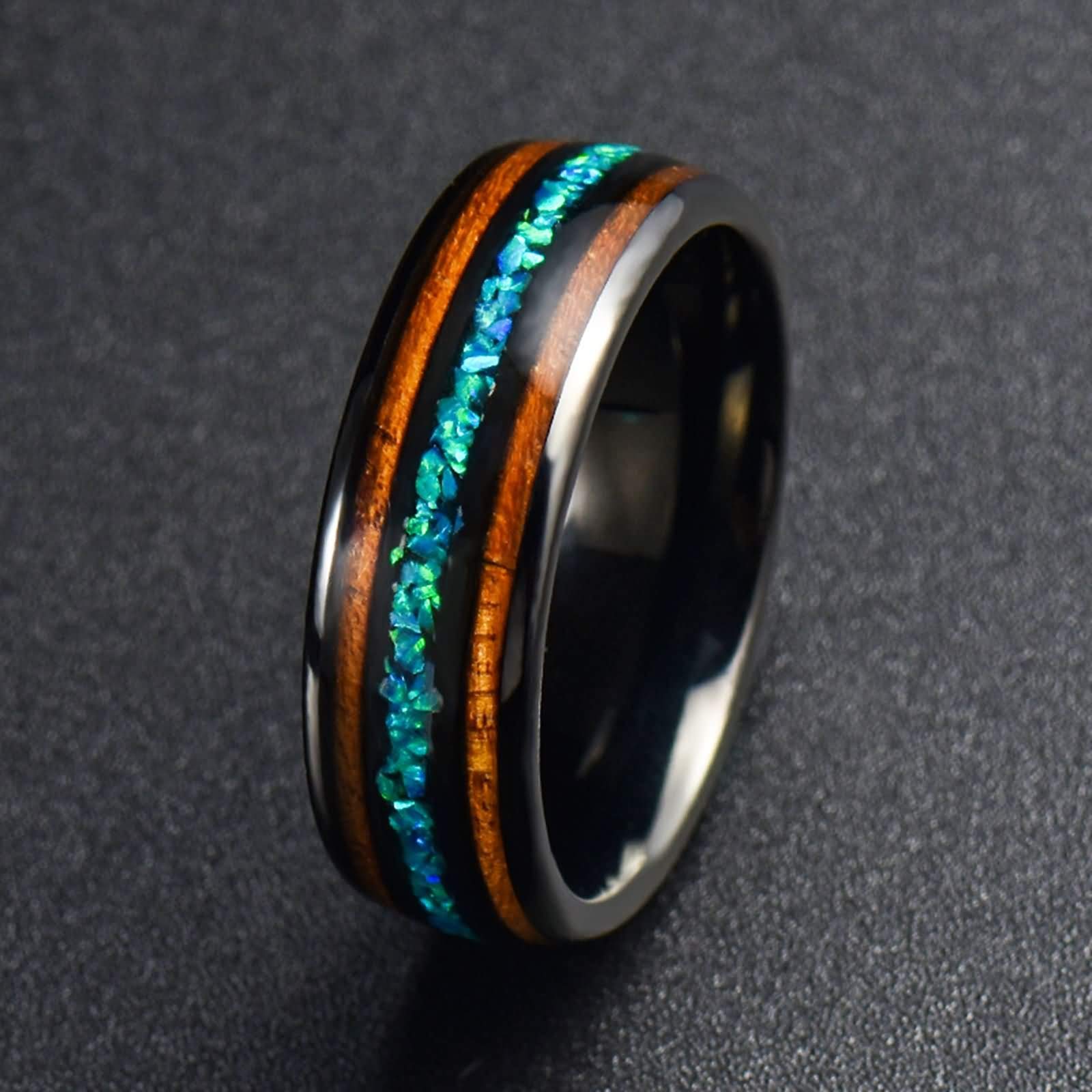 Anello Uomo Tungsteno Fede Nuziale Anello di Fidanzamento Intarsio di Legno e Abalone Anello Uomo Incisione Personalizzata 8MM Anelli Fidanzamento Nero Misura 12-31