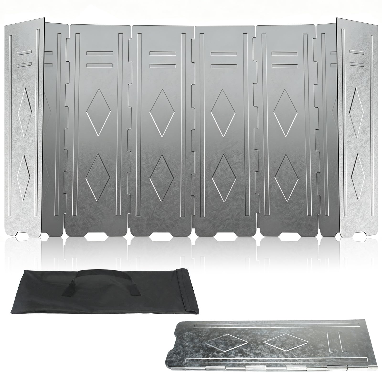 10 piastre per fornello da campeggio, protezione antivento, extra large, in acciaio inox, pieghevole, antivento, con custodia per campeggio, picnic, cucina (150 x 50 cm)