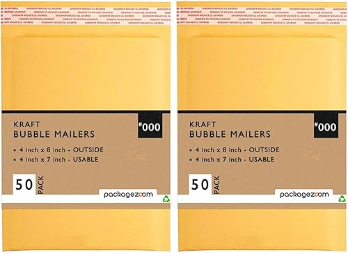 PackageZoom Paquete de 50 sobres de burbujas de papel kraft de 4 x 8 pulgadas, sobres de burbujas autosellables, embalaje para empresas, sobres