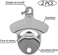 Vista 2 de Abridor de botellas de cerveza inoxidable montado en la pared, abrebotellas de montaje en poste al aire libre, plateado cepillado