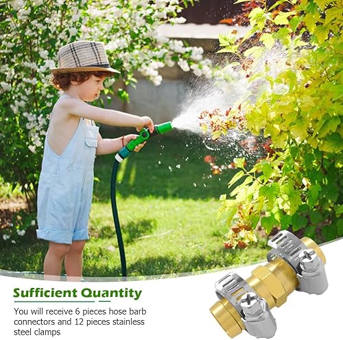Miniatura 4 de Hooshing Kit de reparación de manguera de latón de 58 pulgadas, conector de púas de manguera de jardín con abrazaderas de acero inoxidable para