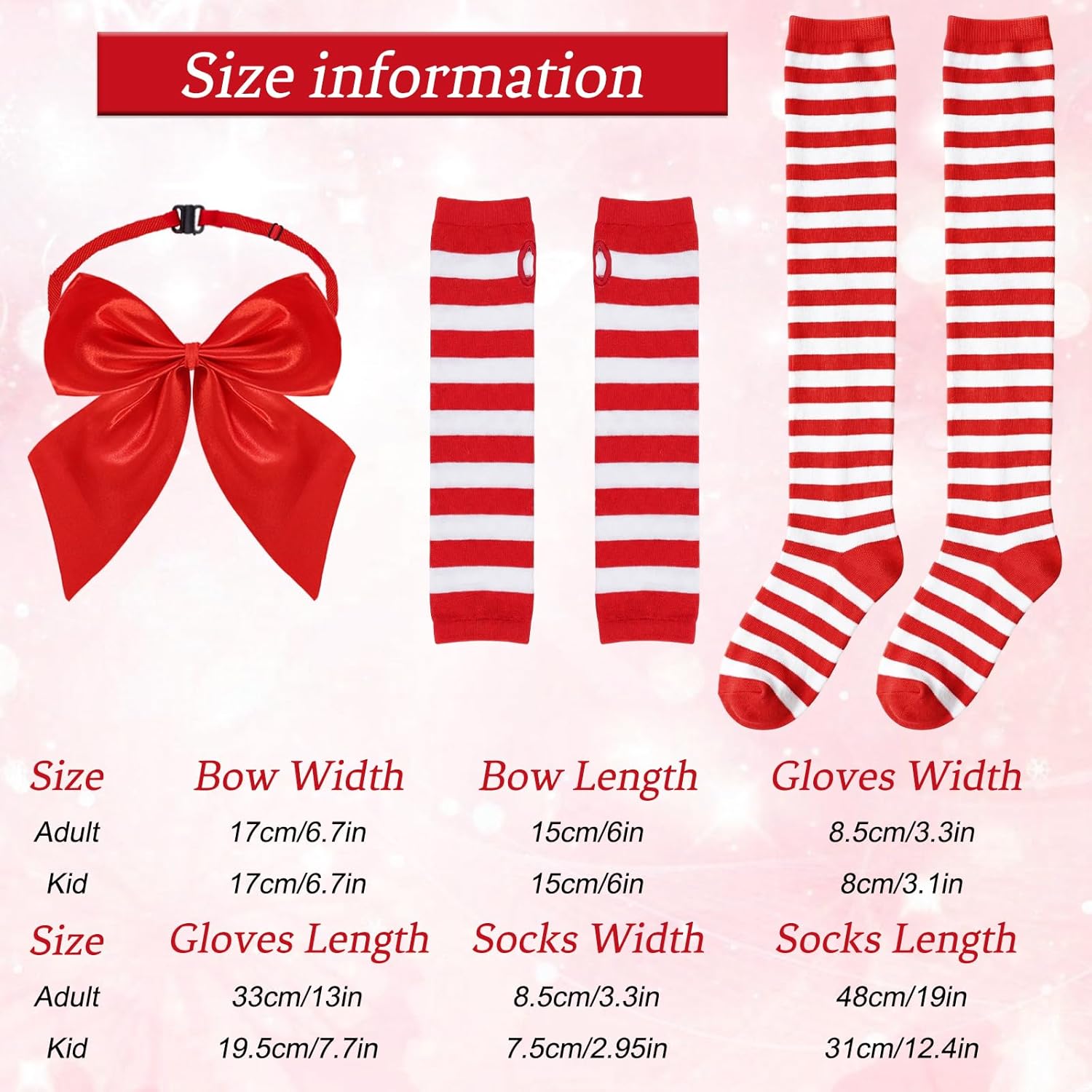 Striped Knee Calf High Socks Fingerless Gloves Red and White Socks Bow Calf High Stockings Long Tube Socks Women - Image 4