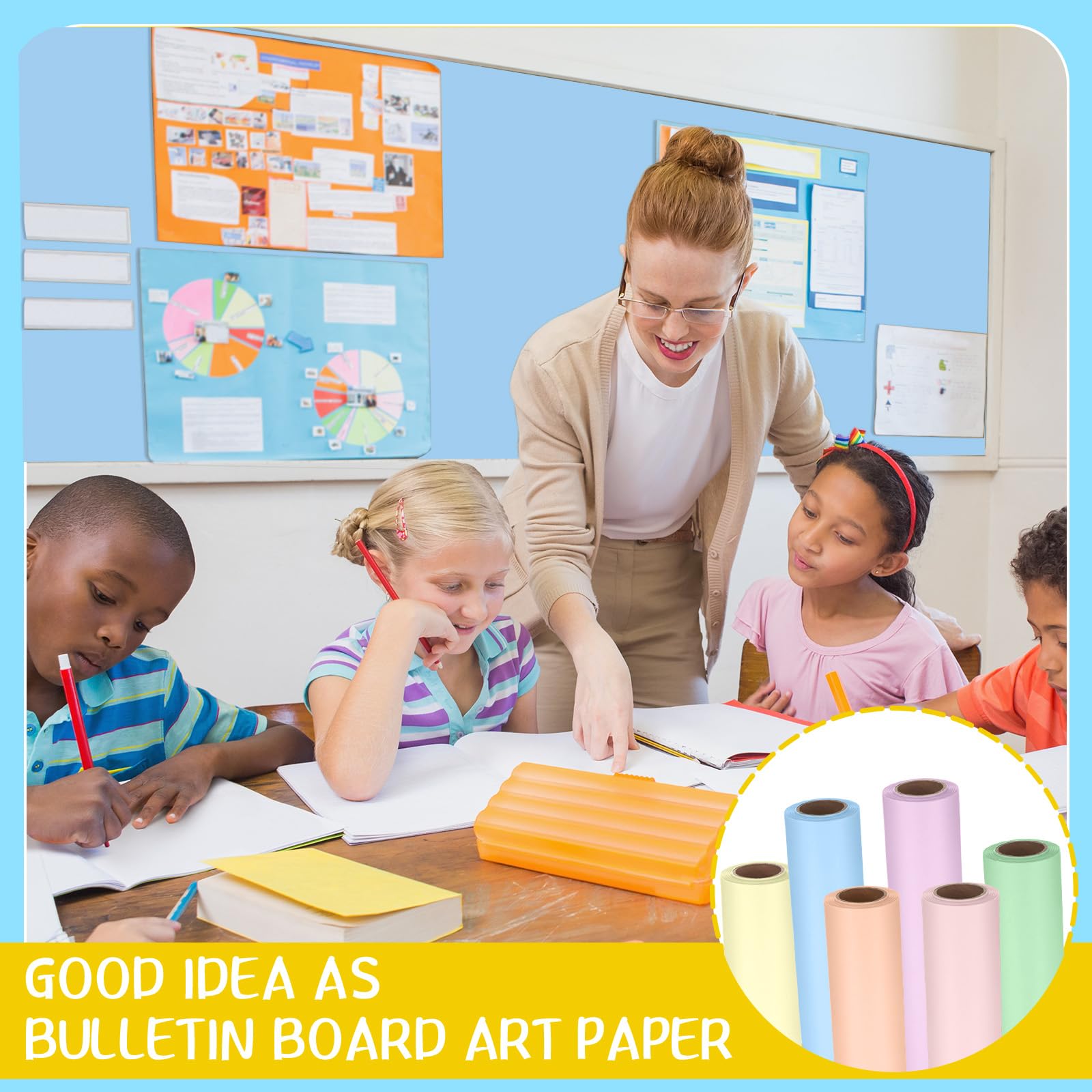 Colarr Rolka papieru do tablicy ogłoszeń, duży kolorowy papier rzemieślniczy, odporny na blaknięcie, 45 cm x 127 cm, rolka papieru budowlanego do rysowania, malowania, dekoracji klasy (jasny kolor)