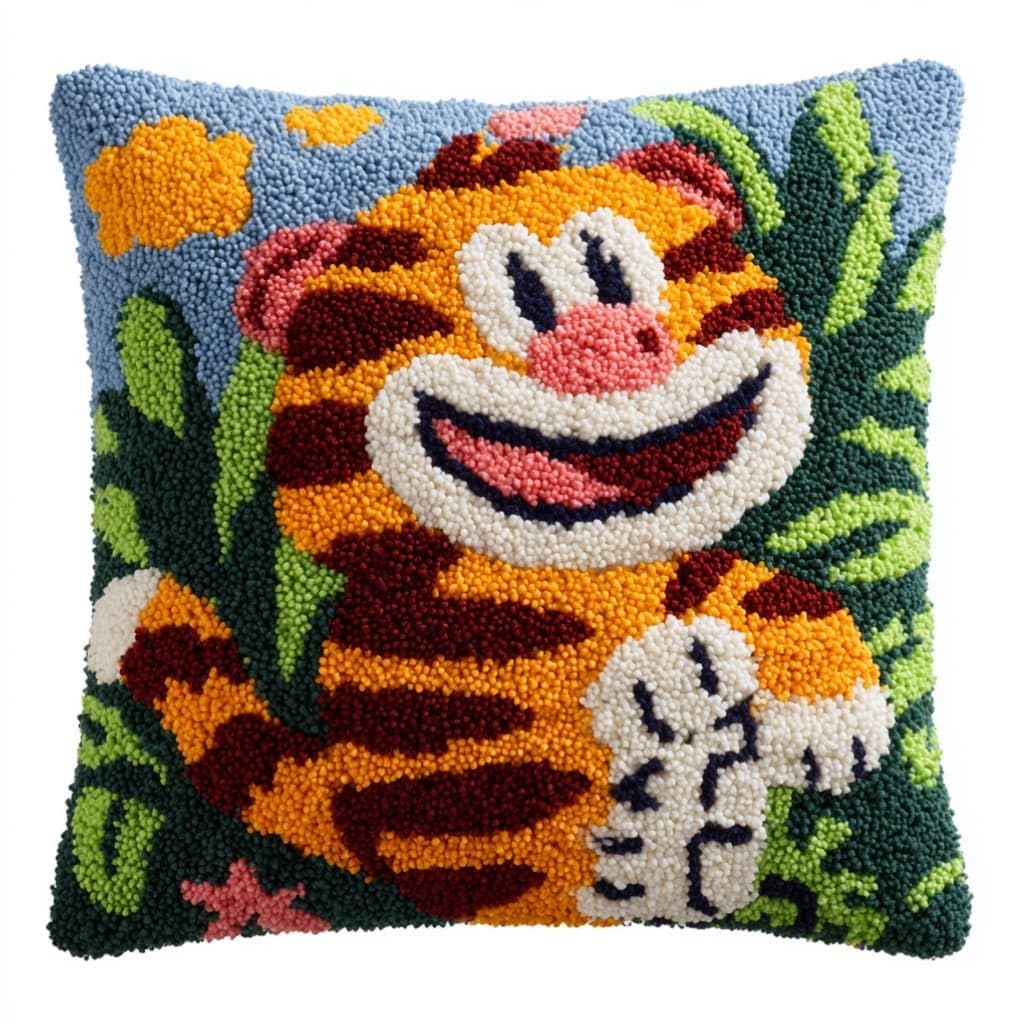 Taxpy Latch Hook Cushion Kits Tiger Pillowcase Kits Embroidery Kit 17X17 Inch DIY Needlework Pillow Cover Sofa Cushion Rug Making