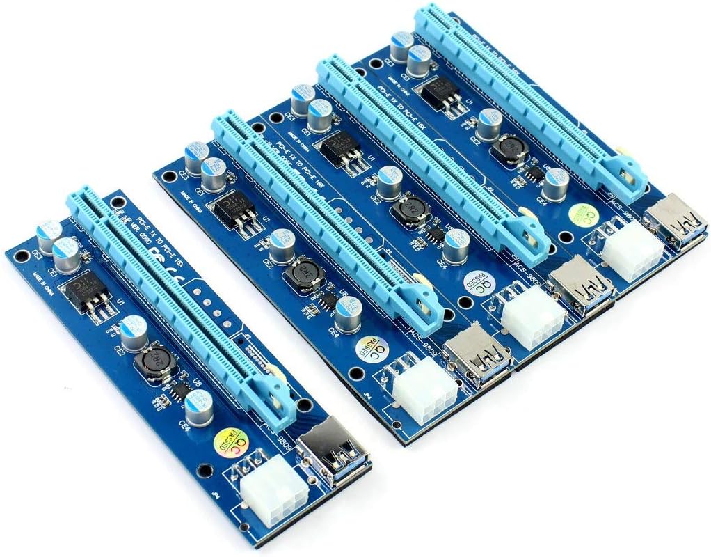 PCIe 1X to 4X Riser Card, PCI Express 16X Slots, USB 3.0 Cable, Compatible with Desktop, Windows, Linux