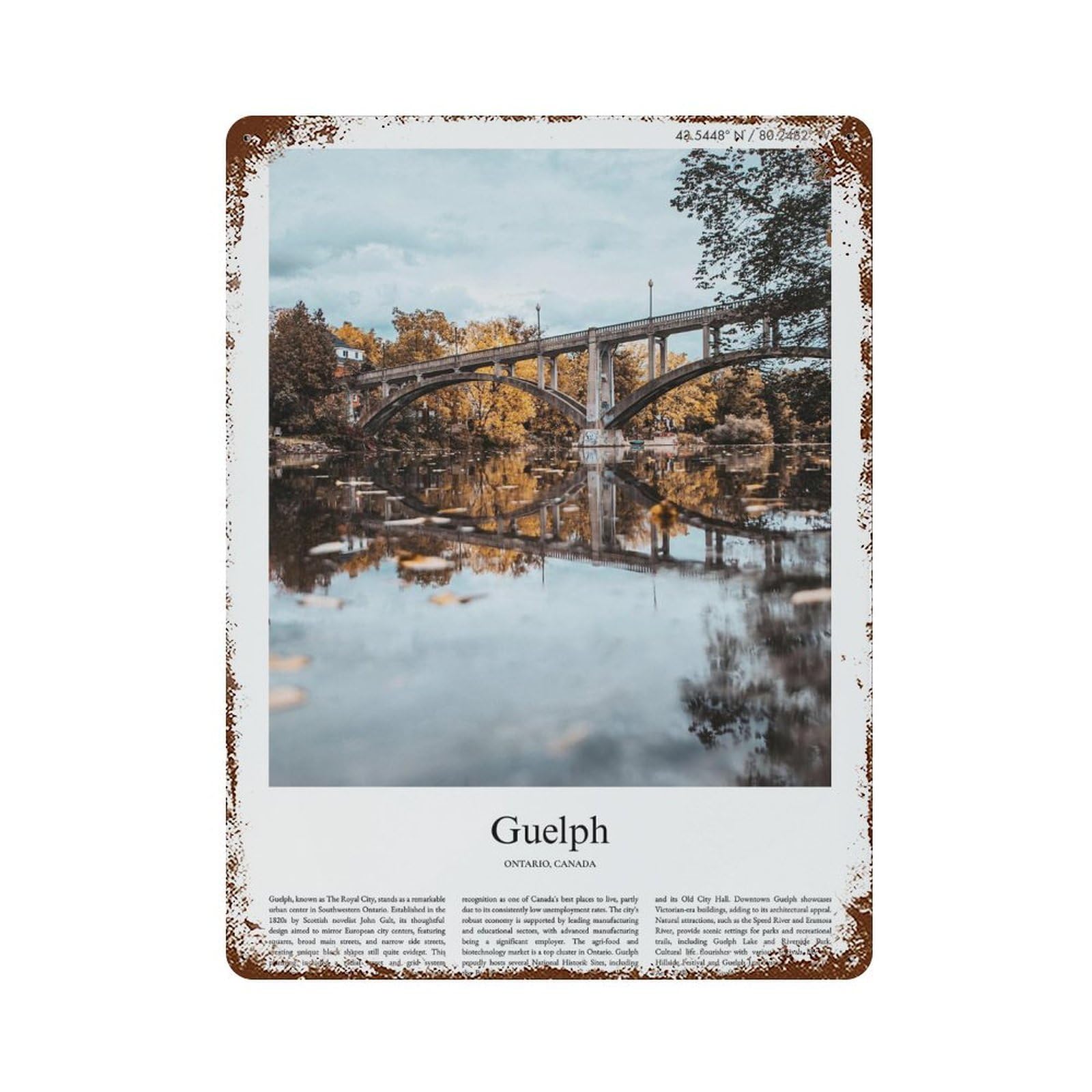 xiaoxiaoshen Guelph Ontario, Canada City Scenery Wall Decor Art Metal Tin Poster Modern Home Decor Art Home Bar Shop Decorations Vintage Sign 40x30cm