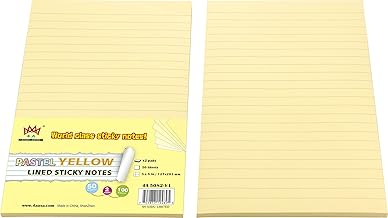 2 blocs de notas adhesivas forradas 4A de 5 x 8 pulgadas, amarillo canario, notas adhesivas grandes con líneas, bloc de notas adhesivas para el hogar, oficina, escuela, 50 hojas/bloc, 100 hojas en
