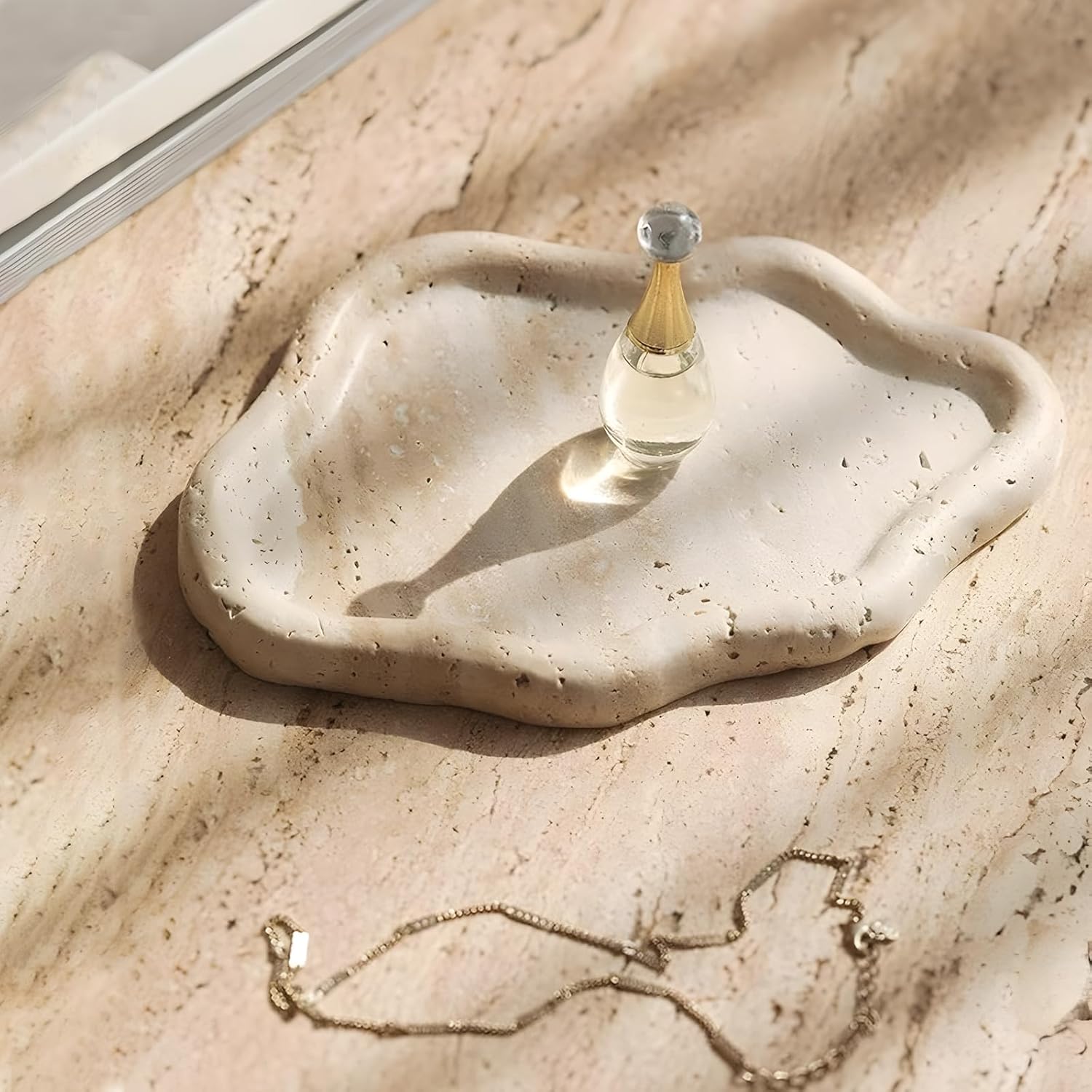 Natural Marble Cloud-Shaped Bathroom Tray, Vanity Tray, Decorative Tray, Perfume Tray for Countertop Organizer - Catchall for Perfume, Candles, Jewelry, Kitchen and Bathroom Use (Could Dong)