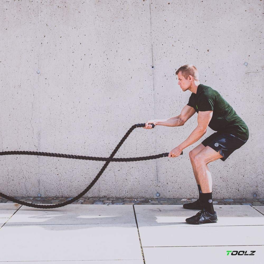 TOOLZ ® Battle Rope, Sportseil für Kraftausdauertraining, schwarz, Länge: 12m / Durchmesser: 35 mm/Gewicht: 10kg