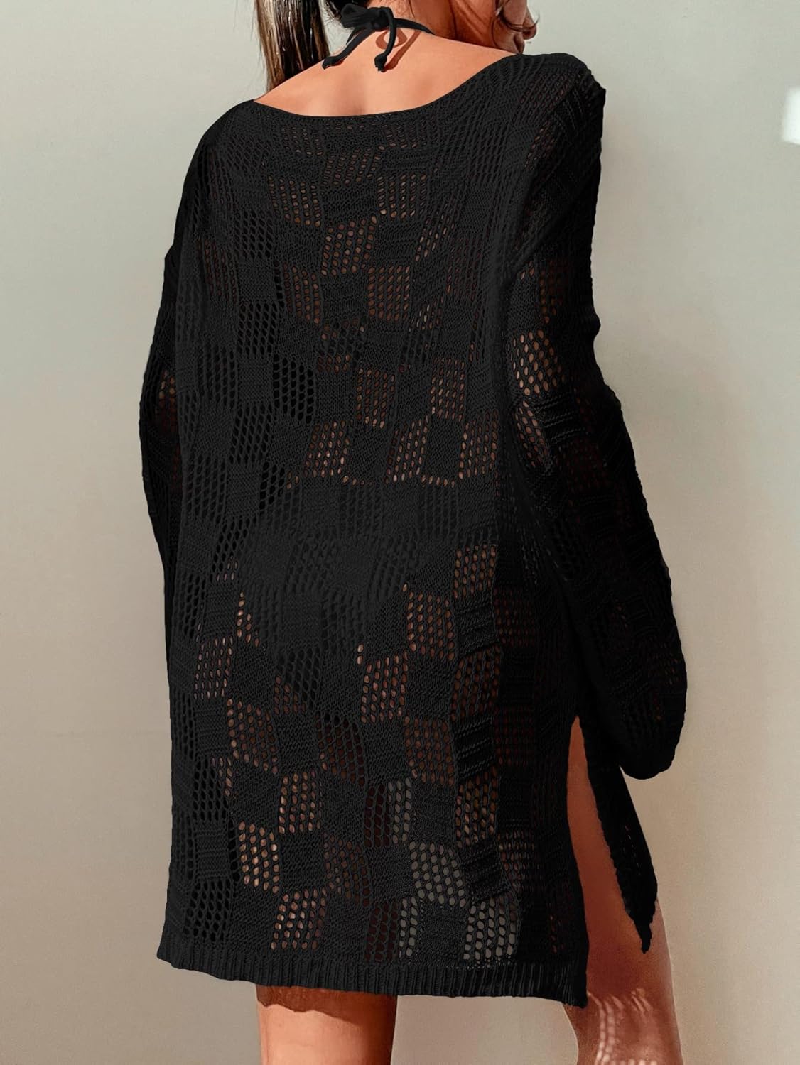 SHENHE Women's Swimsuit Coverup Long Sleeve Hollow Out Crochet Dress Beach Cover Up for Swimwear - Image 2