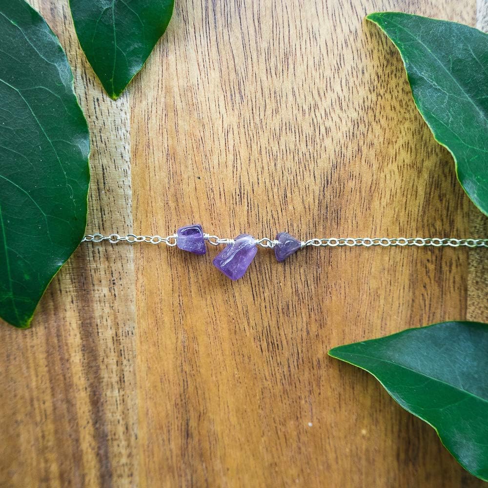 Amethyst Beaded Chain Anklet in Sterling Silver