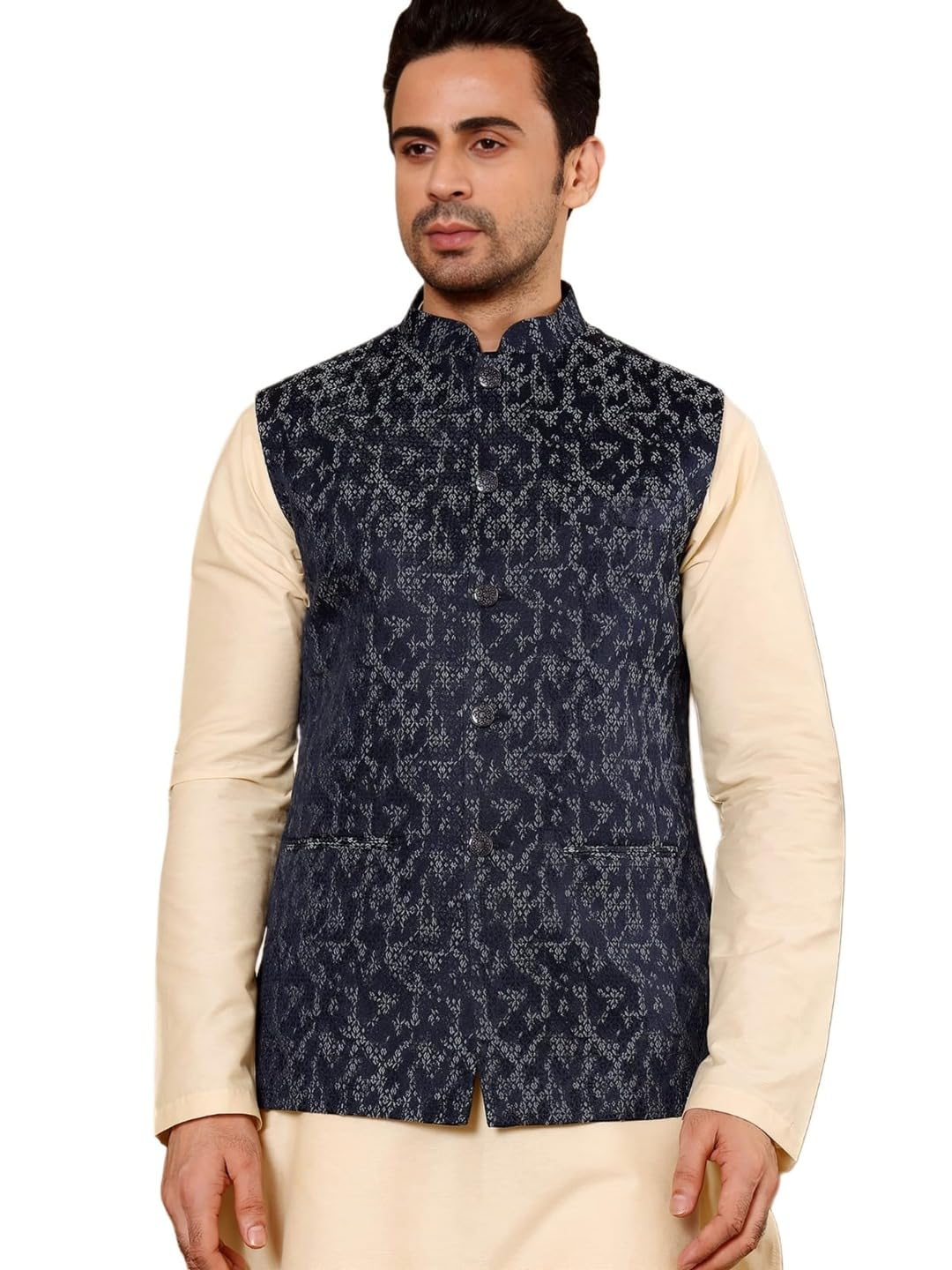 ms multi shades Men's Woven Design Embroidered Nehru Jacket-picture-38