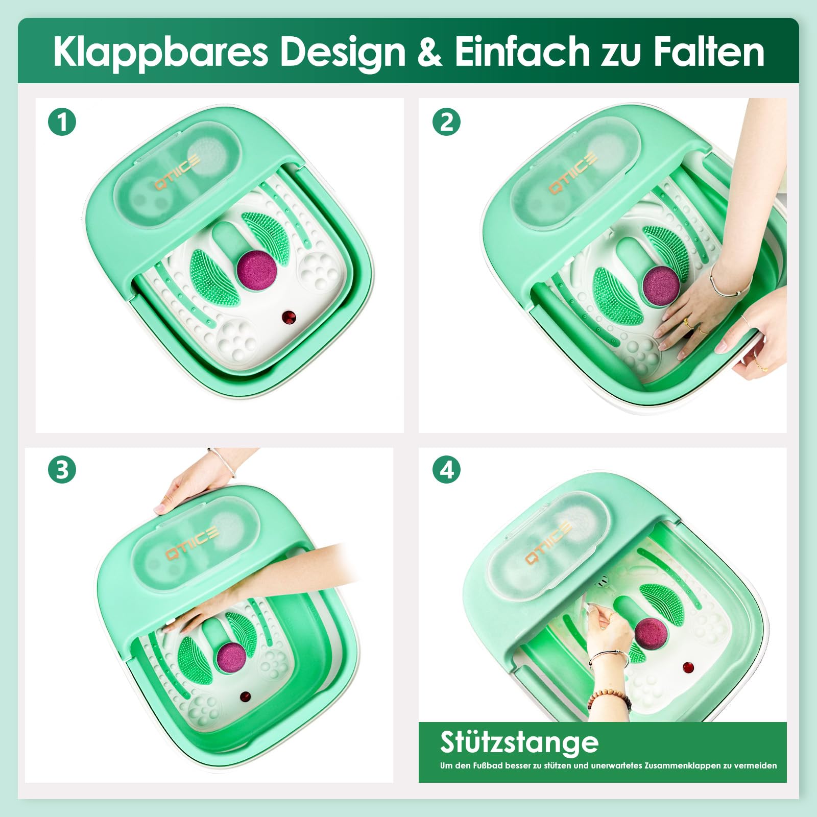 Klappbarer Fußspa-Massagegerät mit Heizer, 3 Pediküre-Aufsätzen, Blasenfunktion, Pediküre-Fußbad mit Pediküre-Set und Griff zur Stresslinderung