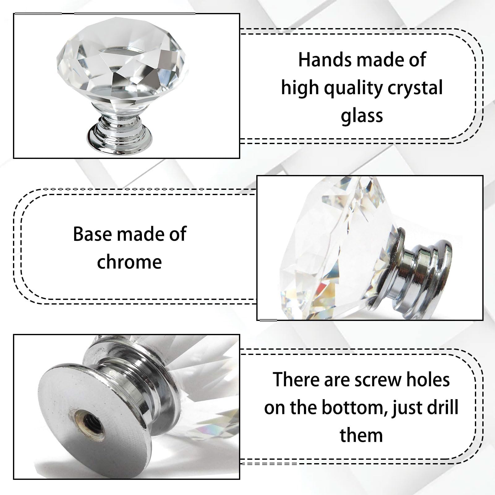 Watlikeup Crystal Door Knobs,8 PCS 20MM Crystal Glass Cabinet Door Knobs with Screws,Clear Door Handles for Cupboards Wardrobe - Image 3