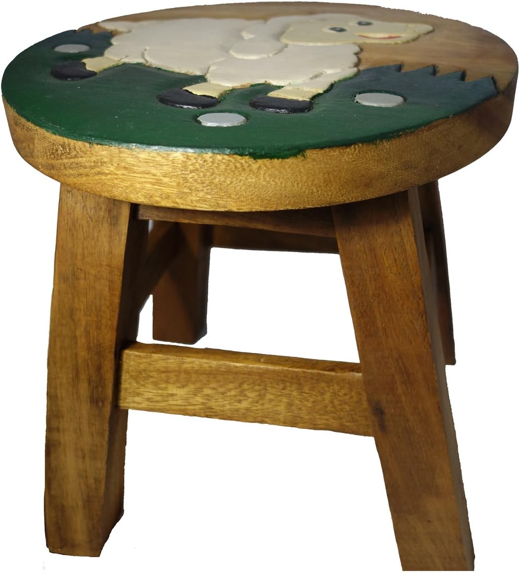Yankee Trader Lamb Hand Carved Acacia Hardwood Decorative Short Stool