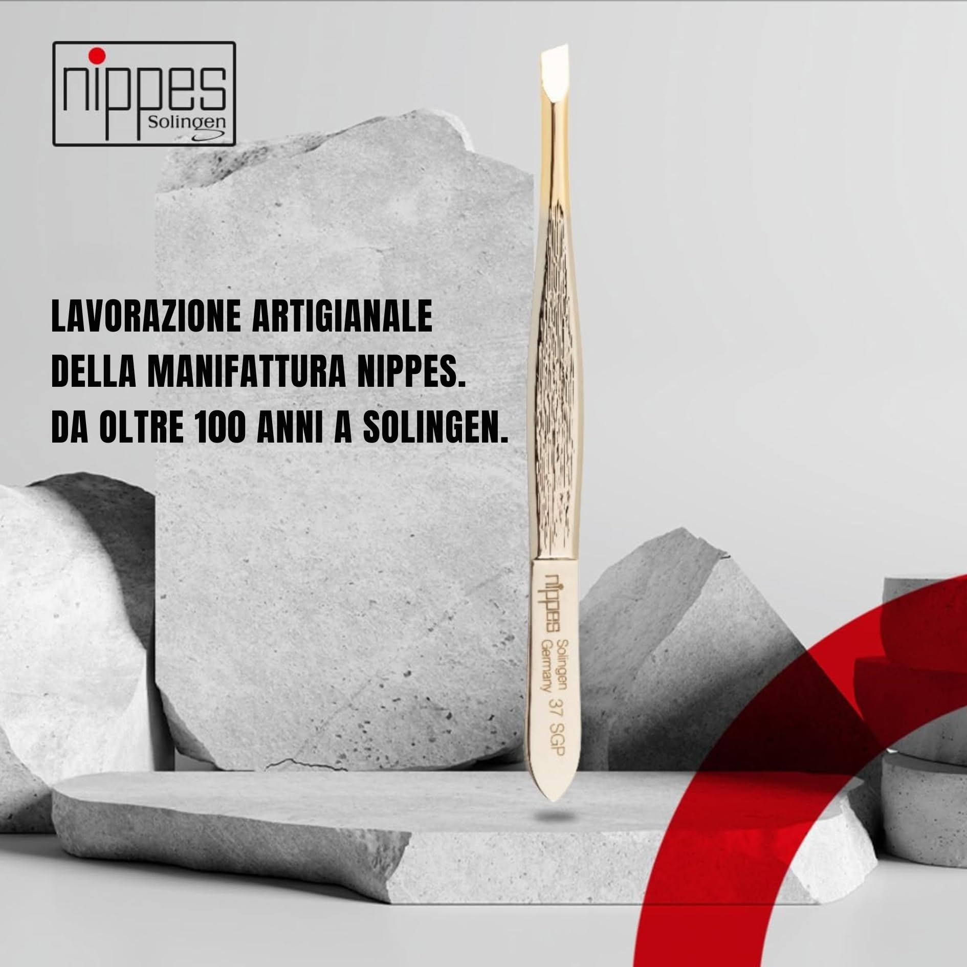 nippes Solingen, Pinzetta 37SGP per rimuovere peli fini, in acciaio nichelato 9 cm, punta dorata, 1 pezzo