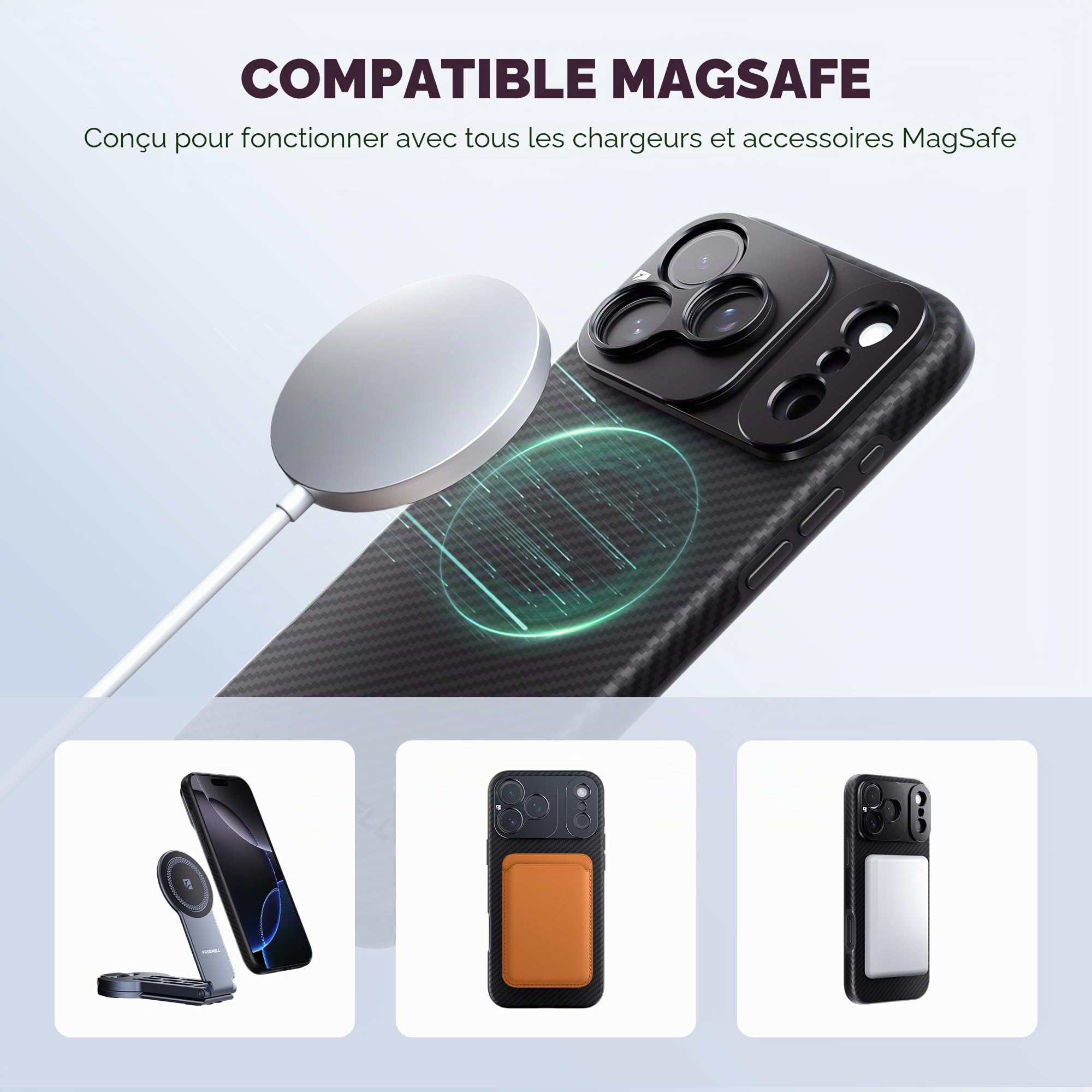 FREEWELL Pro Filmmaker Étui de Protection pour téléphone 17 Pro, Filtre magnétique et Support d'objectif 17 mm, Noir