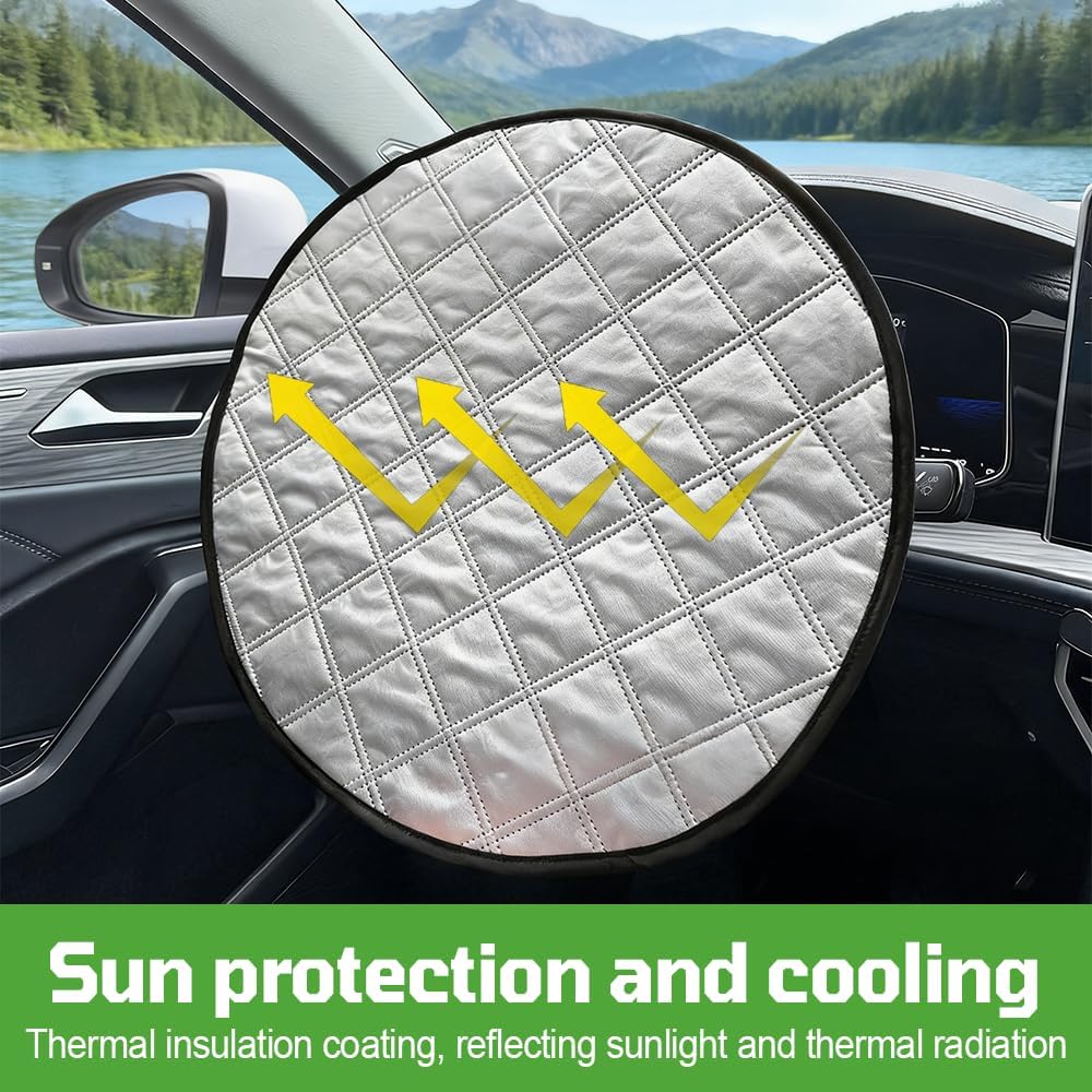 Car Steering Wheel Cover, 3-Layer Steering Wheel Sun Shield, Easy Install, Heat Resistant Sun Cover for Most Cars (16.9inch image 3