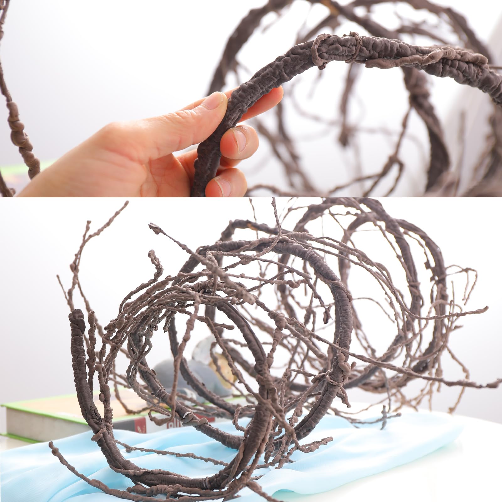 300 cm / 118 pulgadas flexible verde pequeñas ramas artificiales falso tronco Garland guirnalda de vid cerezo flor de vid puerta de entrada reptil hábitat decoración de pared (marrón)