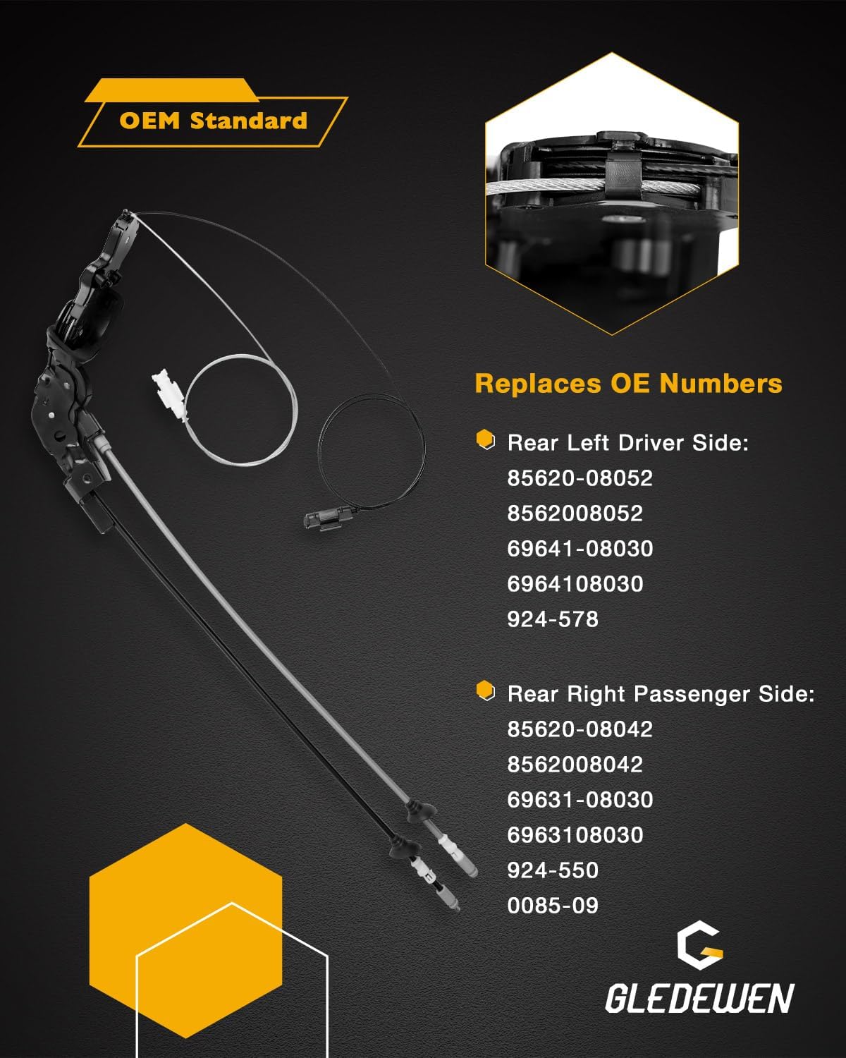 Sliding Door Cable Assembly (Pair), Compatible with 2004-2010 Toyota Sienna 3.3 3.5 L V6, Rear Left Driver & Right Passenger, Replaces# 924-550 924-578 85620-08042 85620-08052 69631-08030 69641-08030
