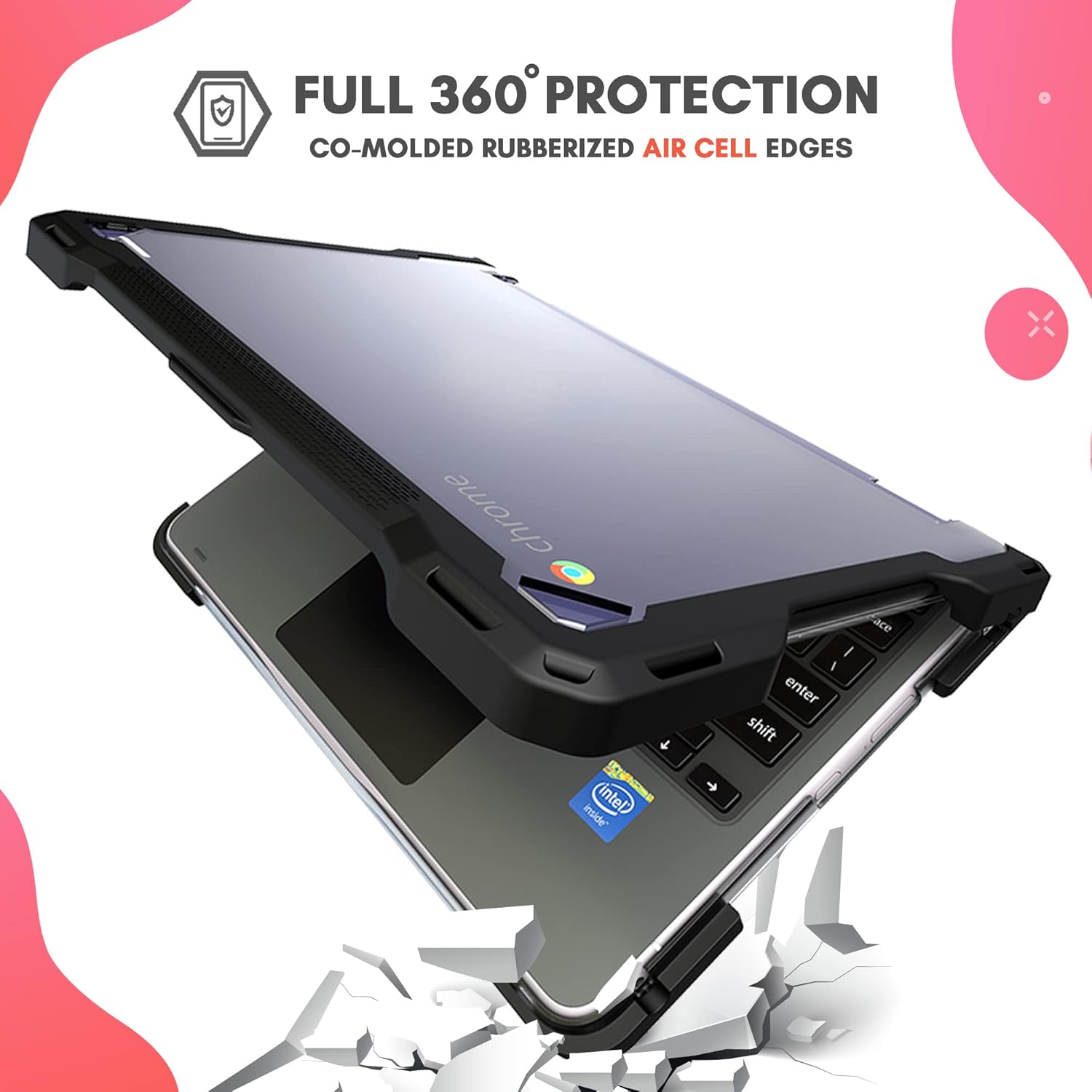 UZBL Case for Lenovo Chromebook 300e / 500e Gen 3 | Protective Hard Shell Polycarbonate Clear Case Cover | Student-Proof Rubberized Edge Protection