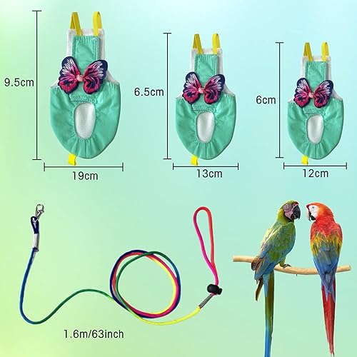 Miniatura 2 de Yanmucy Arnés para loros, pañales de doble capa para pájaros con correa de cuerda voladora, ajustable, arnés de loro, reutilizable, para