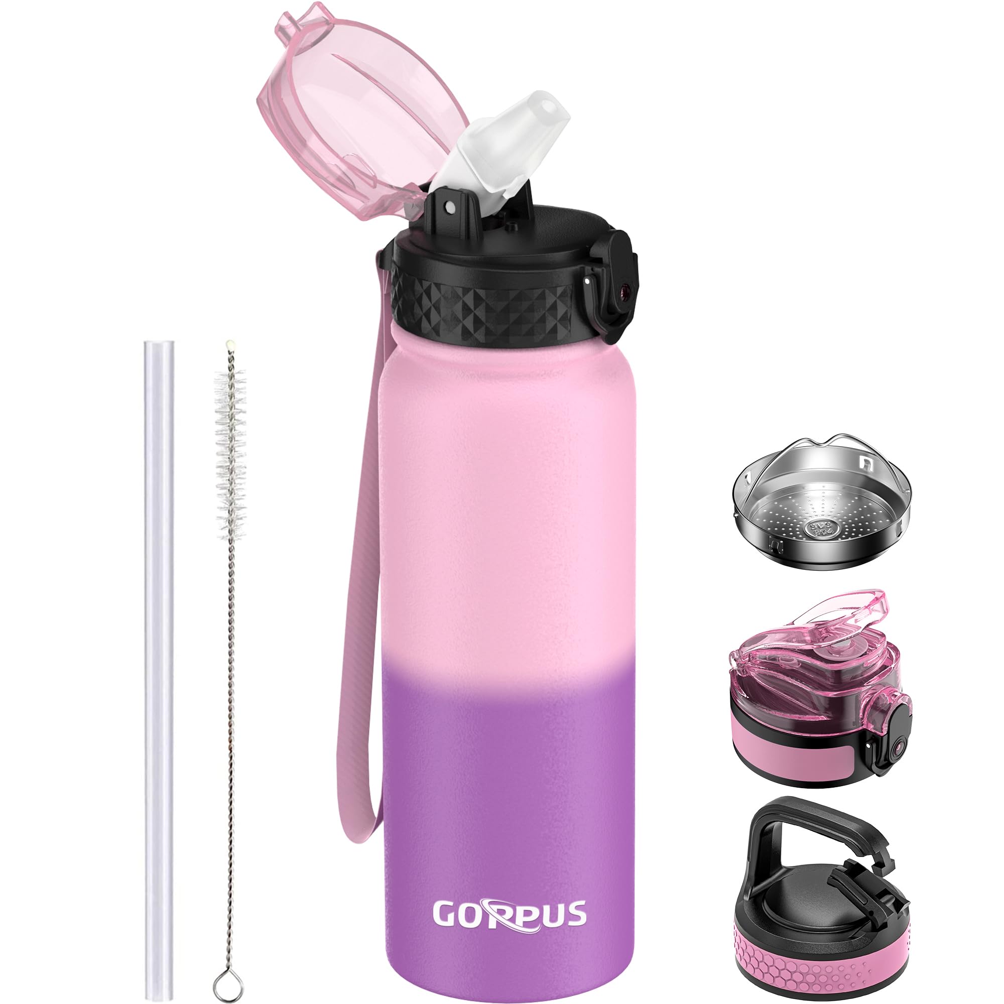  GOPPUS Acero Inox Water Bottle Sport 600 ml / 20 oz Insulata per Gym e Sport con Copertura Slide e 3 Sistemi Chiusura
|