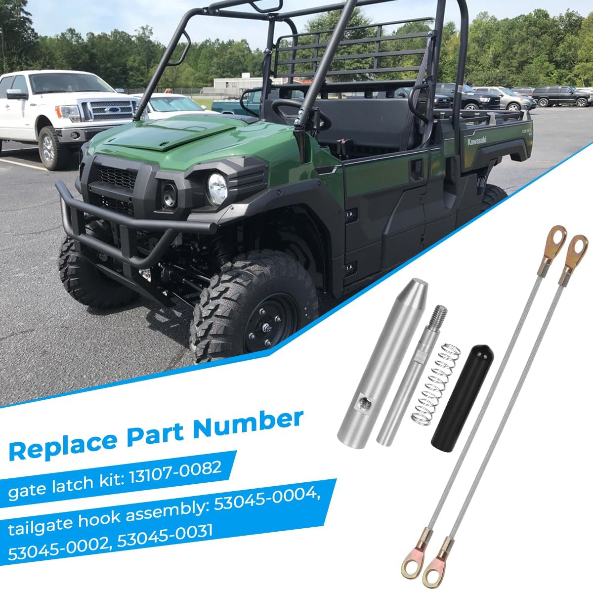 AUTOVIC for Kawasaki 2005-2018 Mule 3000 3010 4000 4010 600 610 Tailgate Latch Kit & Hook Cable Assembly Combo, Replace for 13107-0082, 53045-0004, 53045-0002, 53045-0031