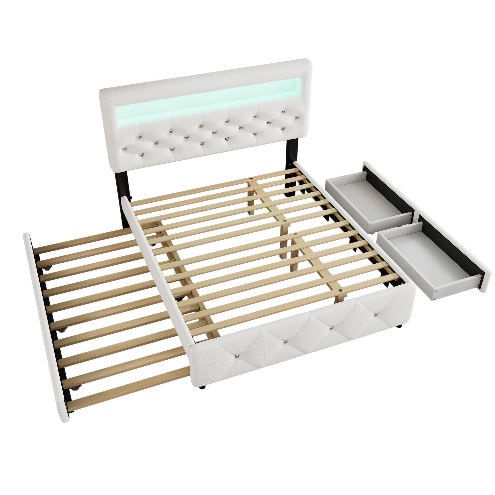 Letto Matrimoniale Imbottito Con Cassetti E Letto Estraibile - 140x200 Cm - Foto 6