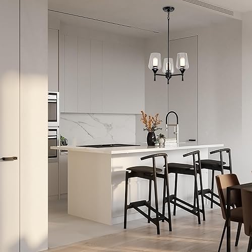 Miniatura 3 de Edvivi Arlo - Candelabro negro mate con pantallas de copa de vino transparente, 5 luces modernas colgantes industriales para isla de cocina, luces