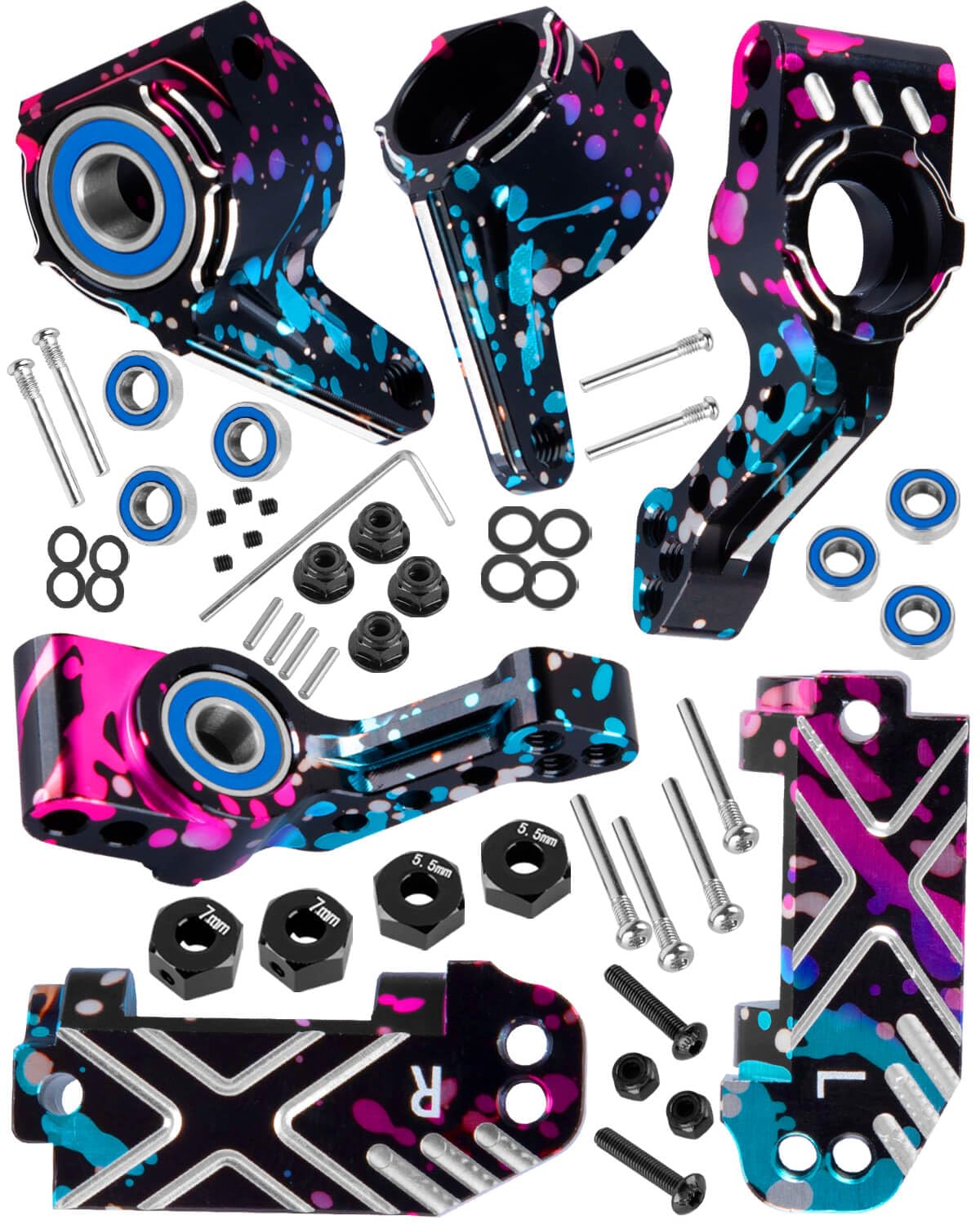 hopsupRC for Aluminum Upgrades Parts 1/10 Rustler 2WD(VXL)/Slash 2WD(VXL)/Stampede 2WD(VXL)/Bandit 2WD(VXL),Front Steering Block Knuckles&Rear Hubs&