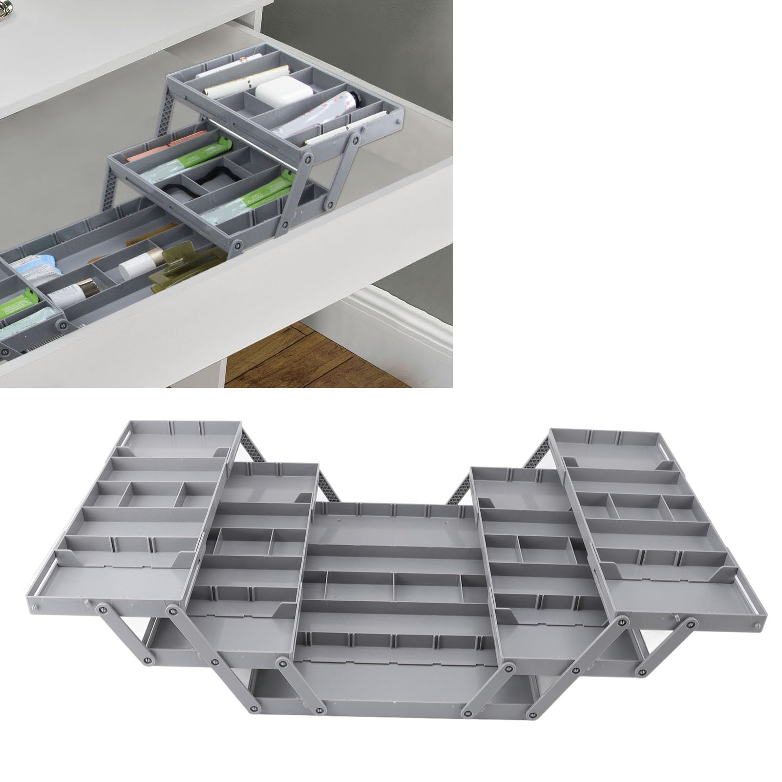 Cocoarm Organizer da Scrivania Pieghevole Espandibile in Plastica Multi Livello Vassoio Organizer per Cassetti Doppia Scorrevole per Trucco Gioielli Forniture per Ufficio Cassetto della (3 livelli)
