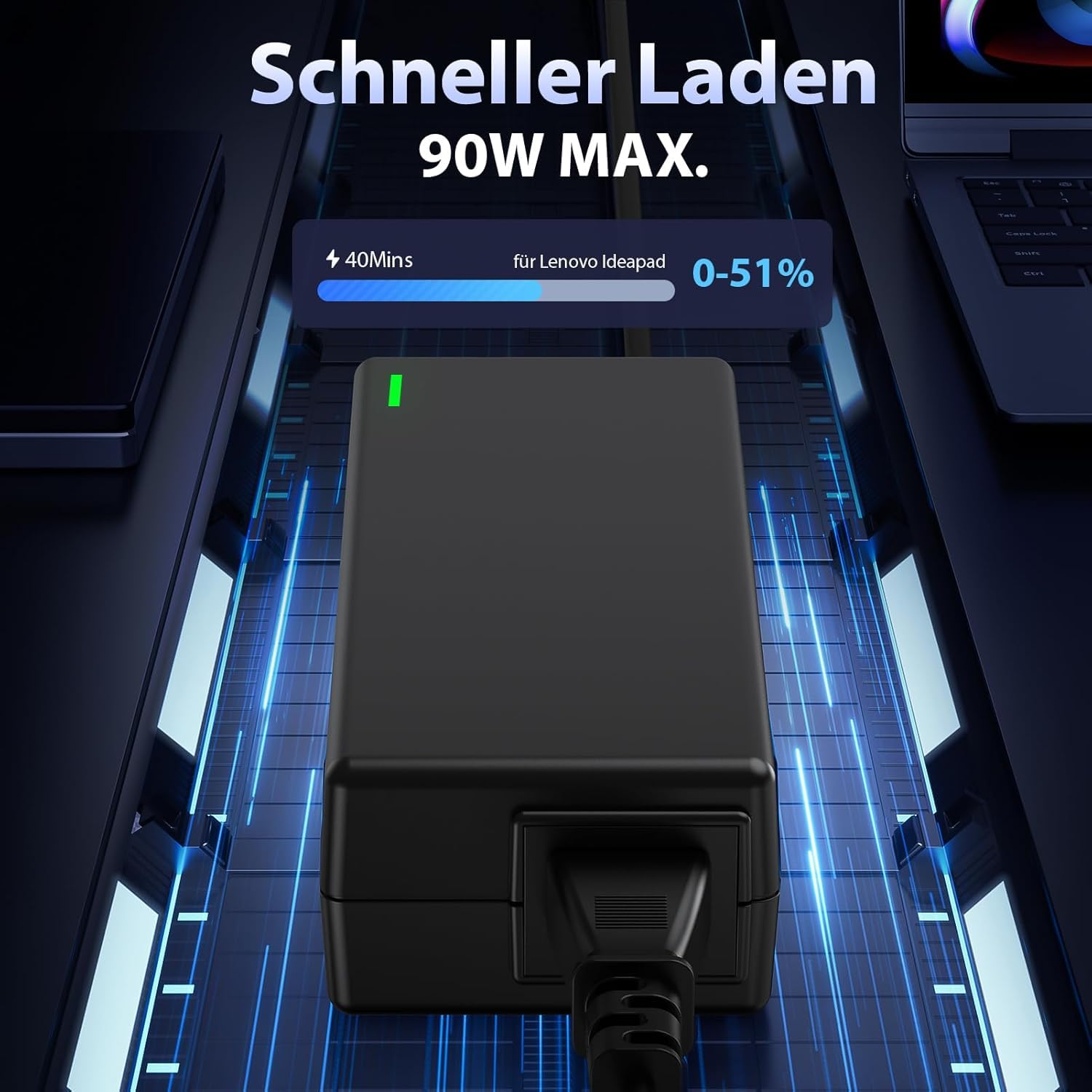 SUNYDEAL 90W Caricatore Universale Notebook per PC Portatile – Compatibile con HP, ASUS, Lenovo, Dell, Acer, Toshiba, Sony, Samsung – 18.5V-20V, 4.74A Max, 15 Connettori (Senza USB-C)