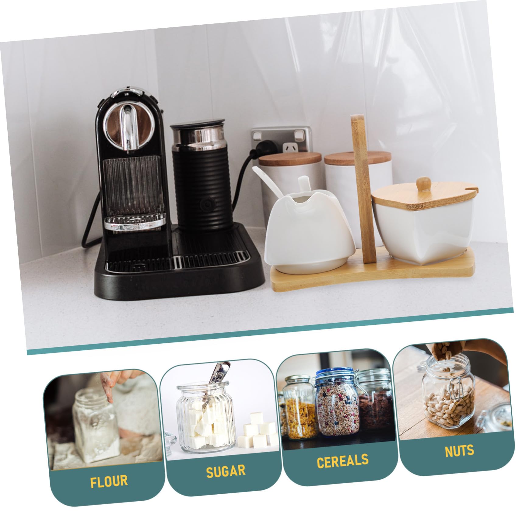 Healifty Azucarero y Jarra de con Cuchara y Bandeja de Bambú Juego para Crema y Azúcar Diseño Simple Duradero y Práctico para Hogar y Hotel