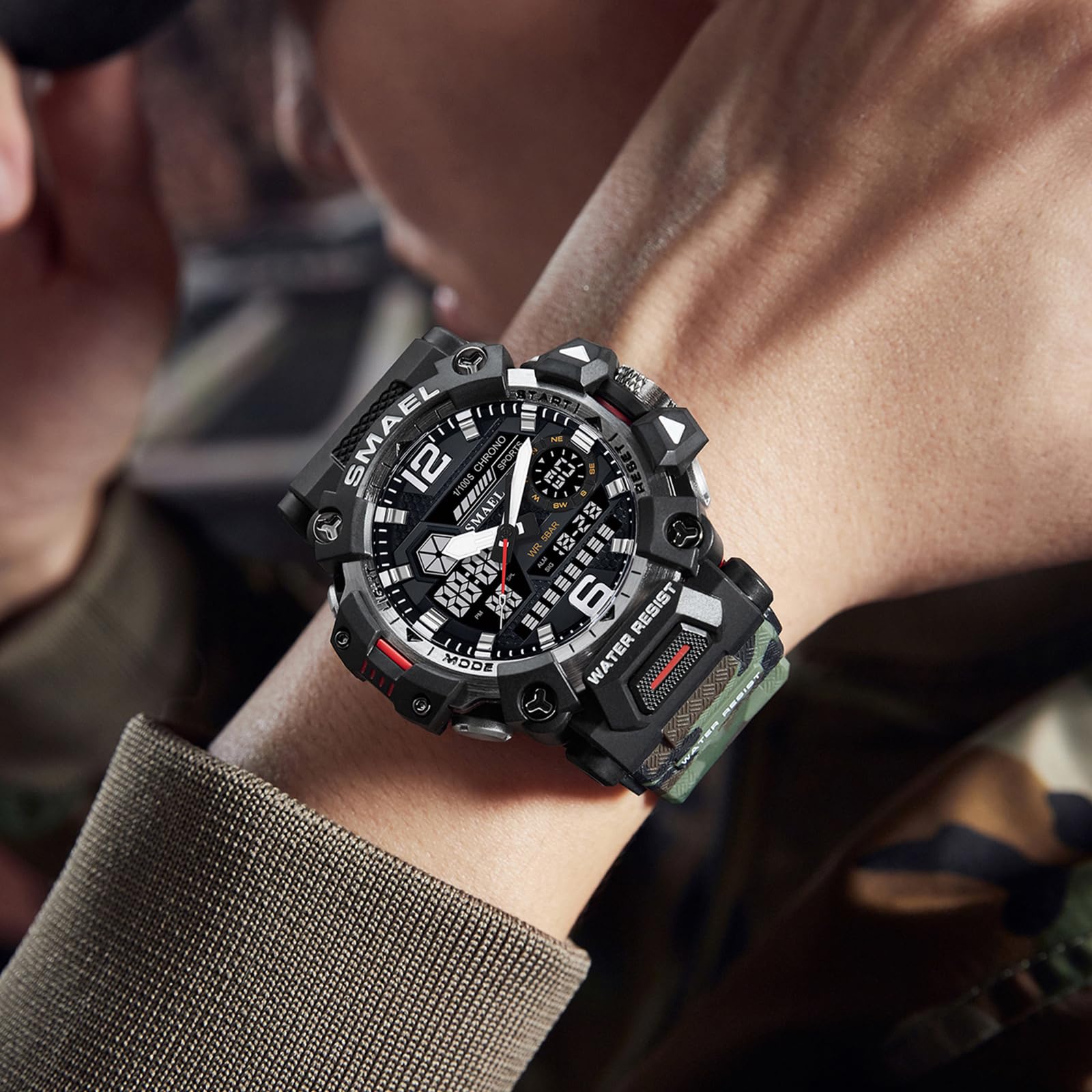 findtime Relojes de hombre reloj digital militar para hombre camuflaje reloj de pulsera deportivo 5ATM resistente al agua al aire libre reloj táctico 12/24H LED cronómetro resistente a los golpes