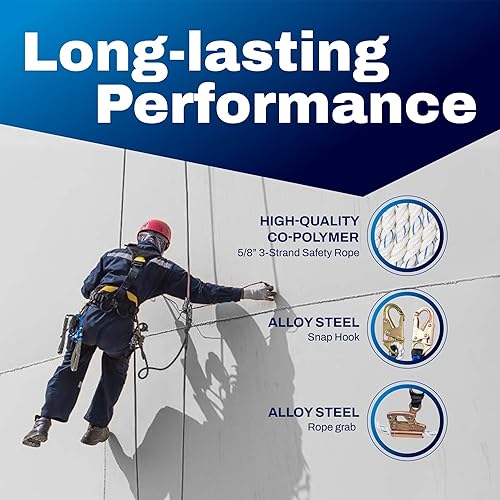 Miniatura 6 de Ensamble de Línea de Vida Vertical Palmer Safety - Arnés de Cuerda de 25 Pies de Seguridad con Agarre de Cuerda - Kit de Protección contra Caídas