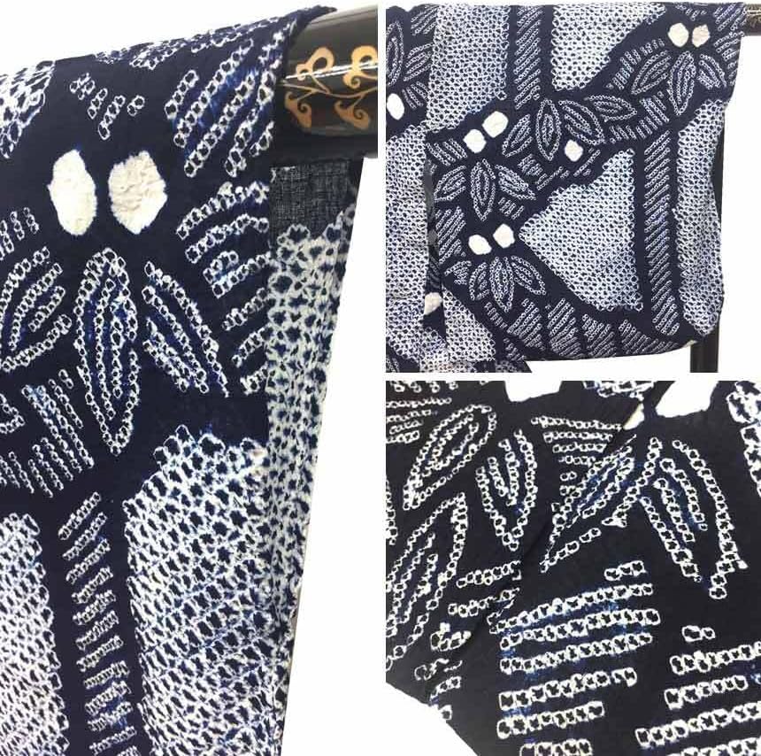 京やI527 本格ゆかた 本絞り染め 高級絞りの浴衣 藍染 有松絞り 有松鳴海