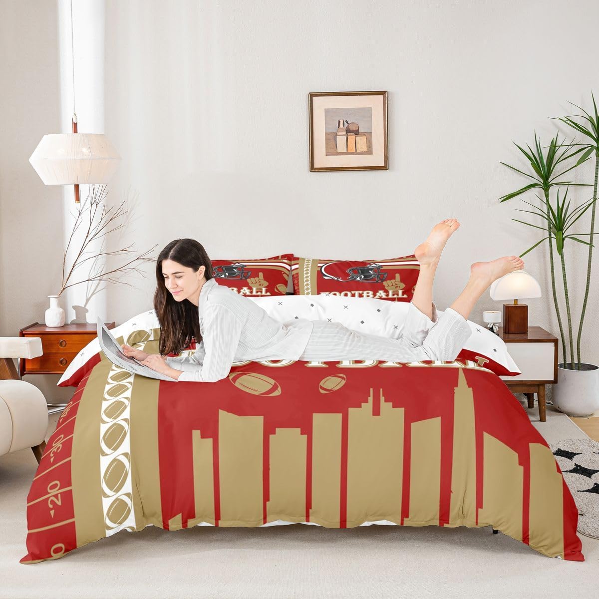 Feelyou Football Duvet Cover Boys Girls Rugby Sports Bedding Set Queen Size Women Men Football City Comforter Cover Sports Theme Bedclothes
