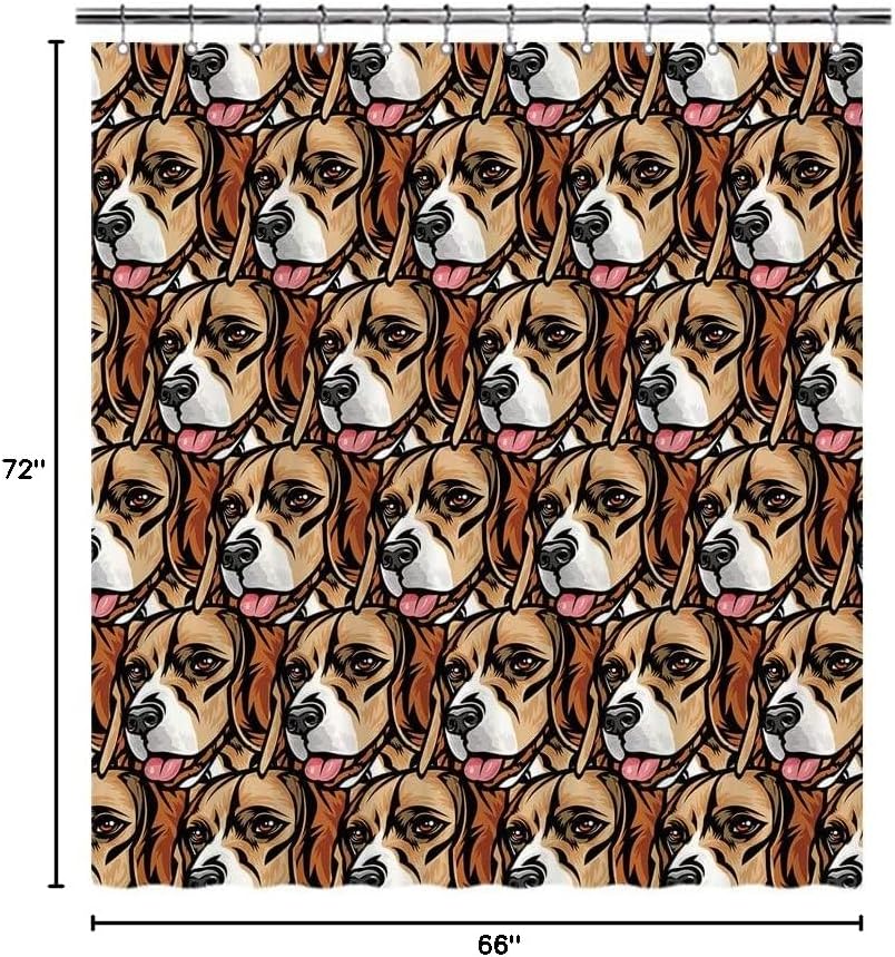 Dog Lover Shower Curtain Cartoon Beagle Pet's Mash Face for Kids Pet Lovers Bathroom Decor Set Waterproof Fabric with 12 Hooks 72x66 Inch
