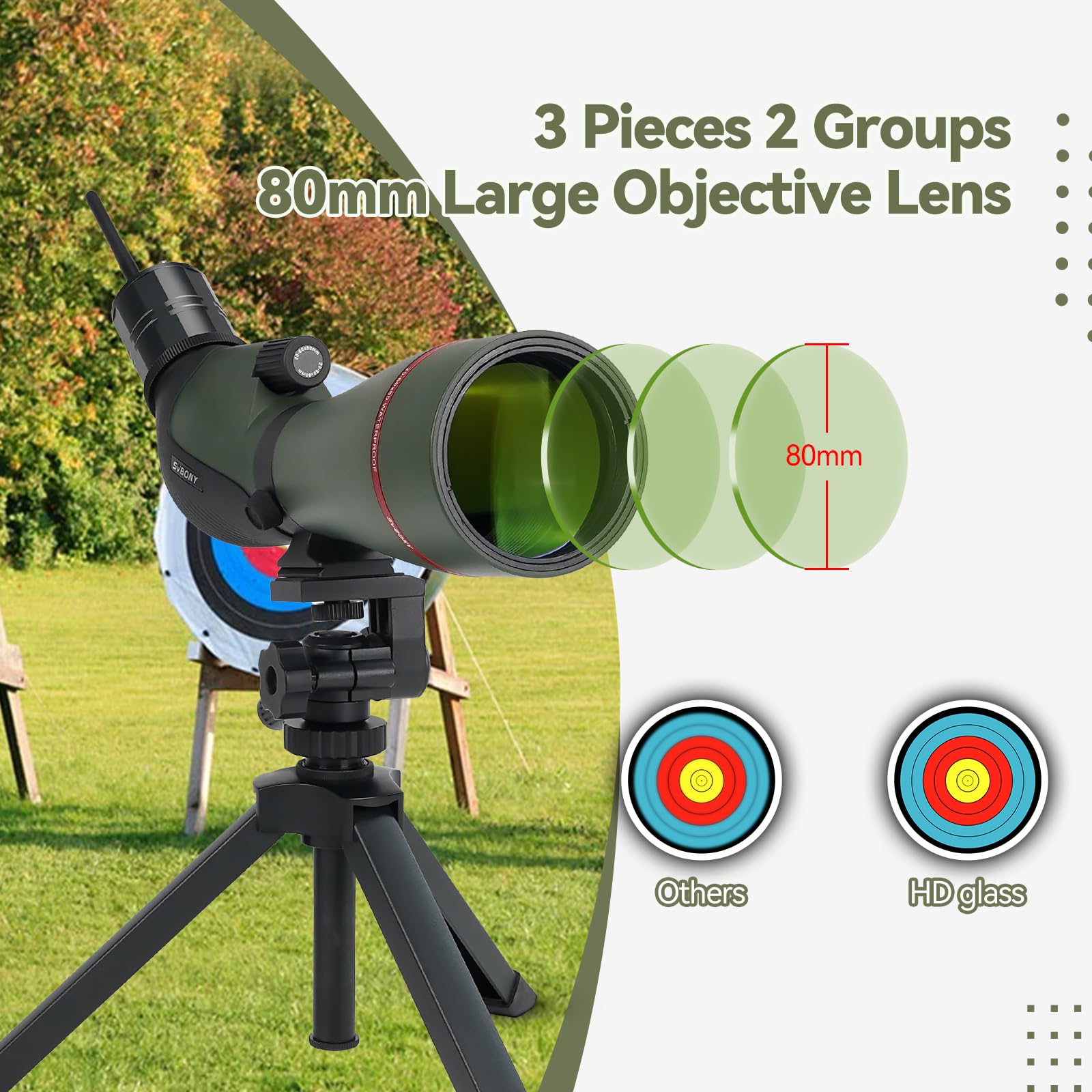 Svbony SA412 20-60x80 Spotting Scopes con WIFI Camera, HD Spotting Scope con Treppiede da Tavolo, Cannocchiale a Lungo Raggio, Cannocchiale Antiappannamento Impermeabile FMC per Tiro al Bersaglio