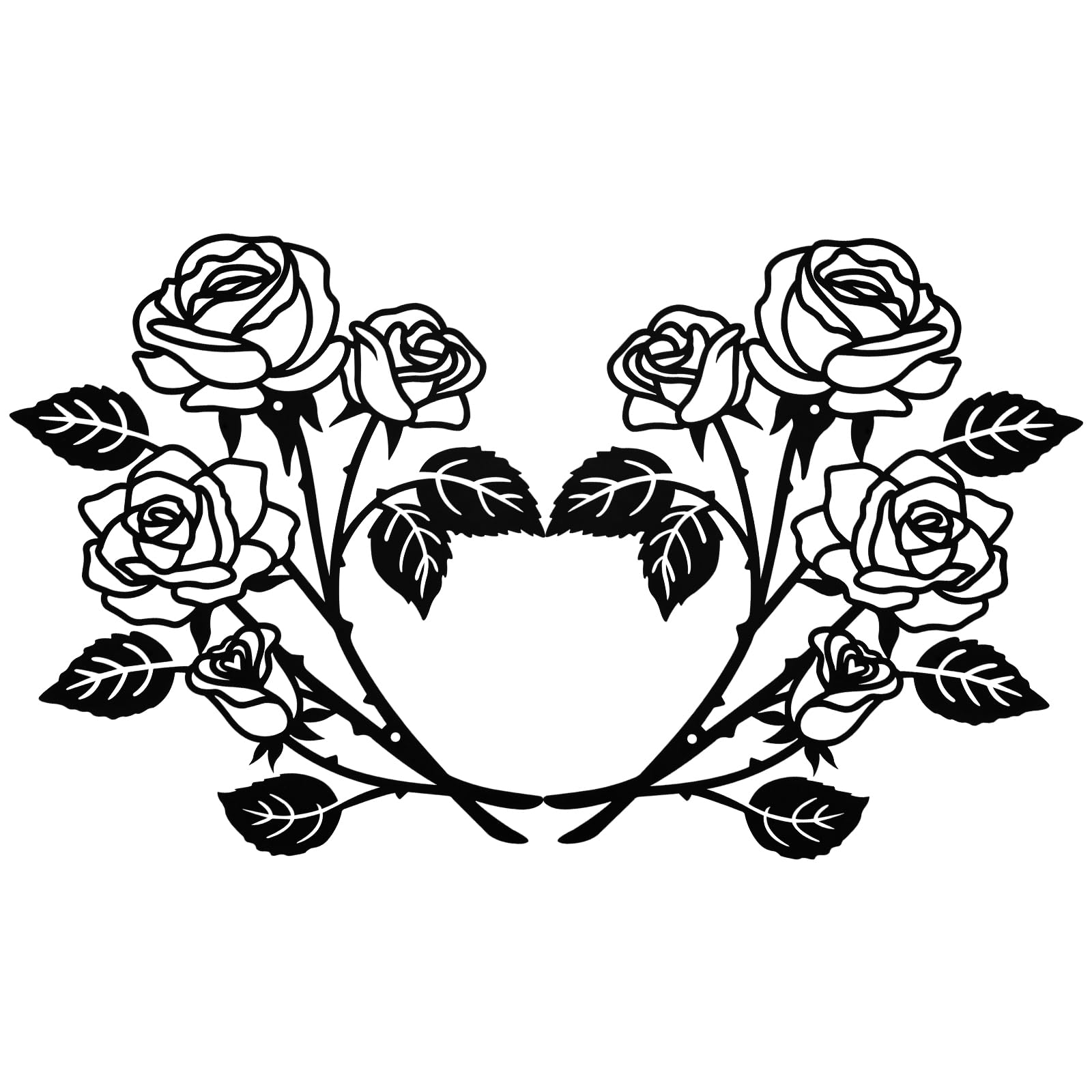 CUGBO Large Rose Metal Wall Decor, 2Pcs Black Iron Flowers Wall Decoration Minimalist Art Wall Sculpture, Floral Wall Hanging Sign for Living Room