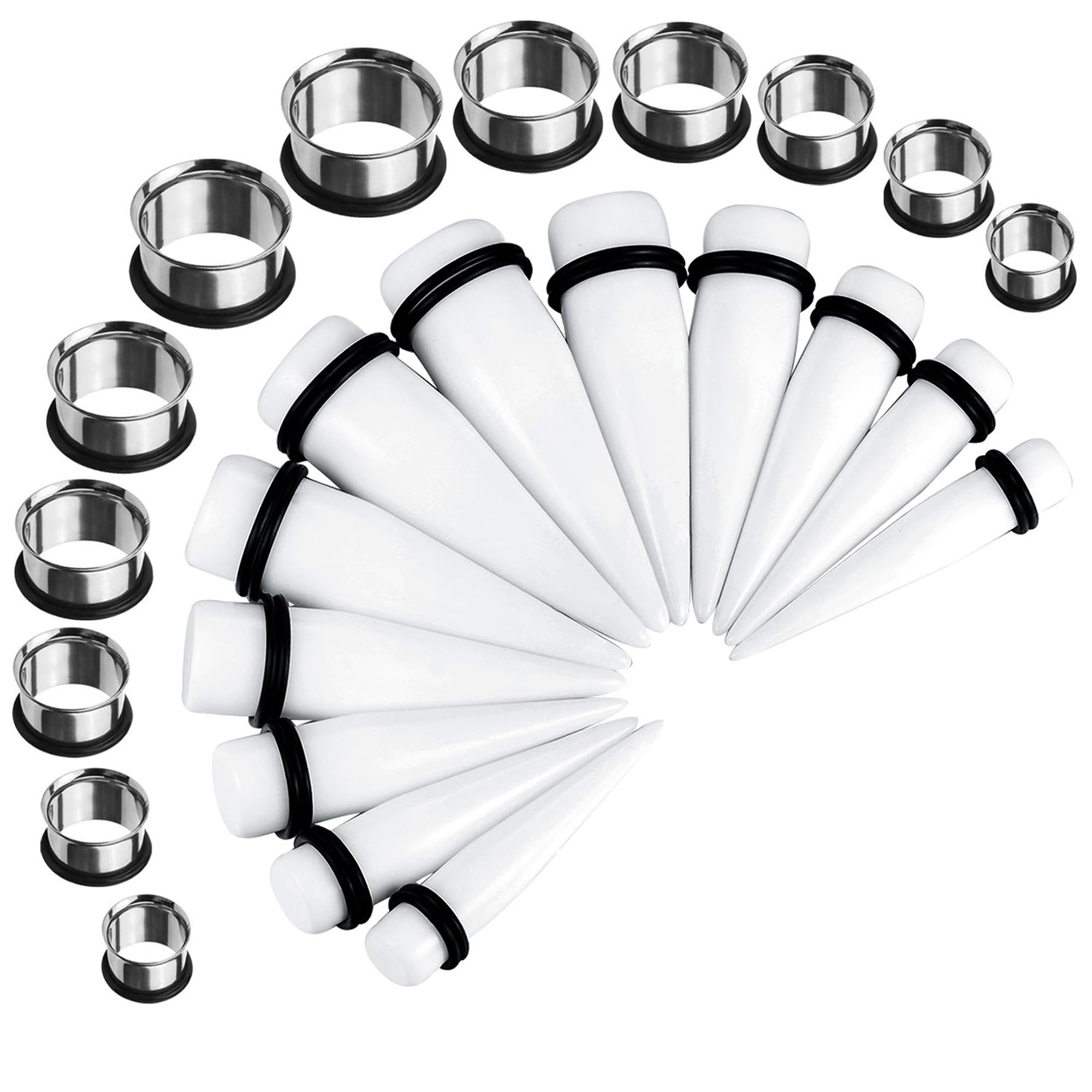 BodyJ4You 24PC Ear Stretching Kit - 00G-20mm Big Gauges - Surgical Steel Single Flare Tunnels Plugs Solid Acrylic Tapers - Stretchers Weights Expanders Eyelets