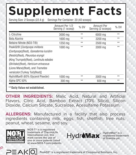 Miniatura 2 de Core Nutritionals Bomba de espectro completo no estimulante pre-entrenamiento, con nitrato N03T, pico 02, Alpha GPC, para máxima bomba, fuerza y