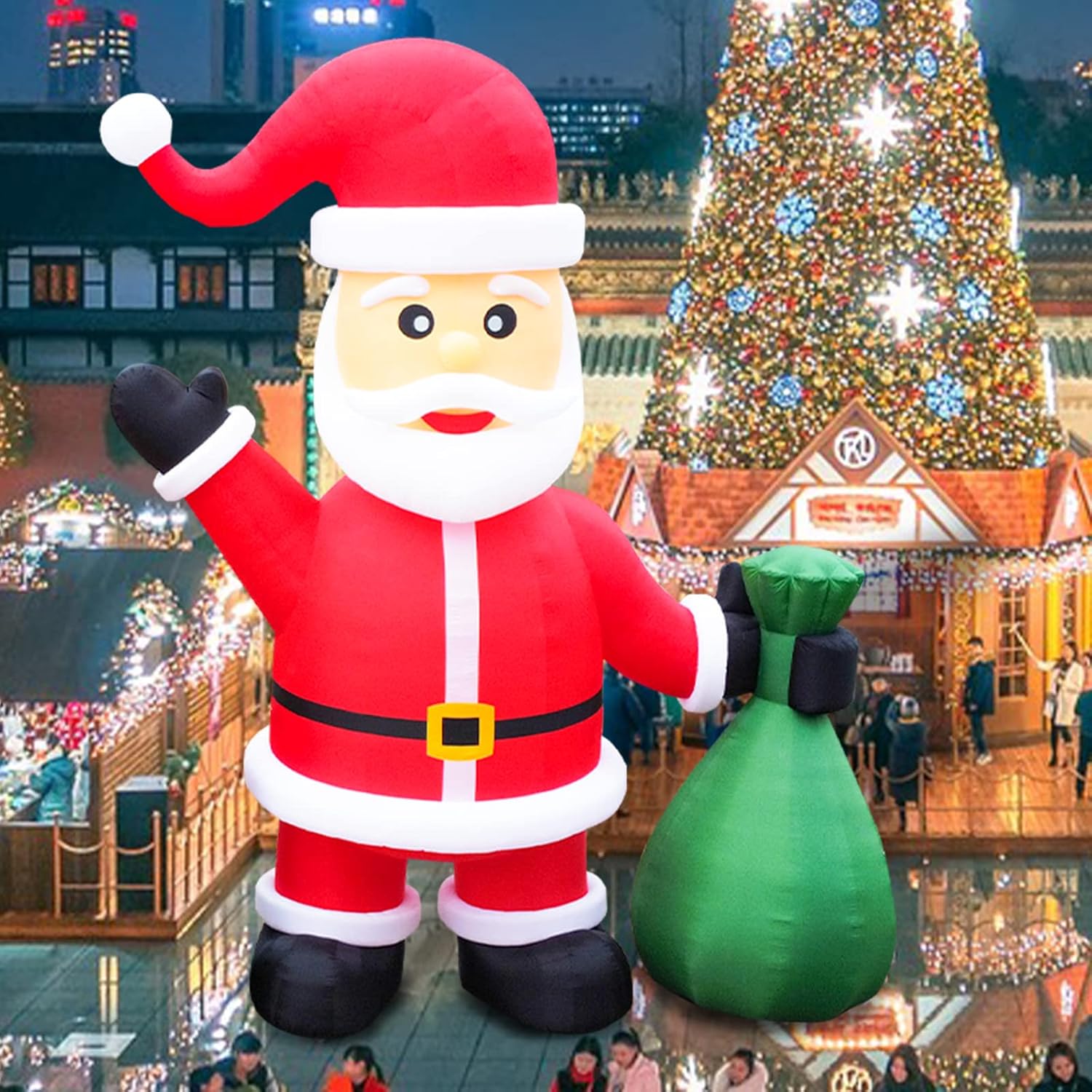 40FT Giant Inflatable Santa Claus with a Gift Bag for Christmas Yard Decoration Outdoor Yard Lawn Xmas Party Decoration with 1500w Blower