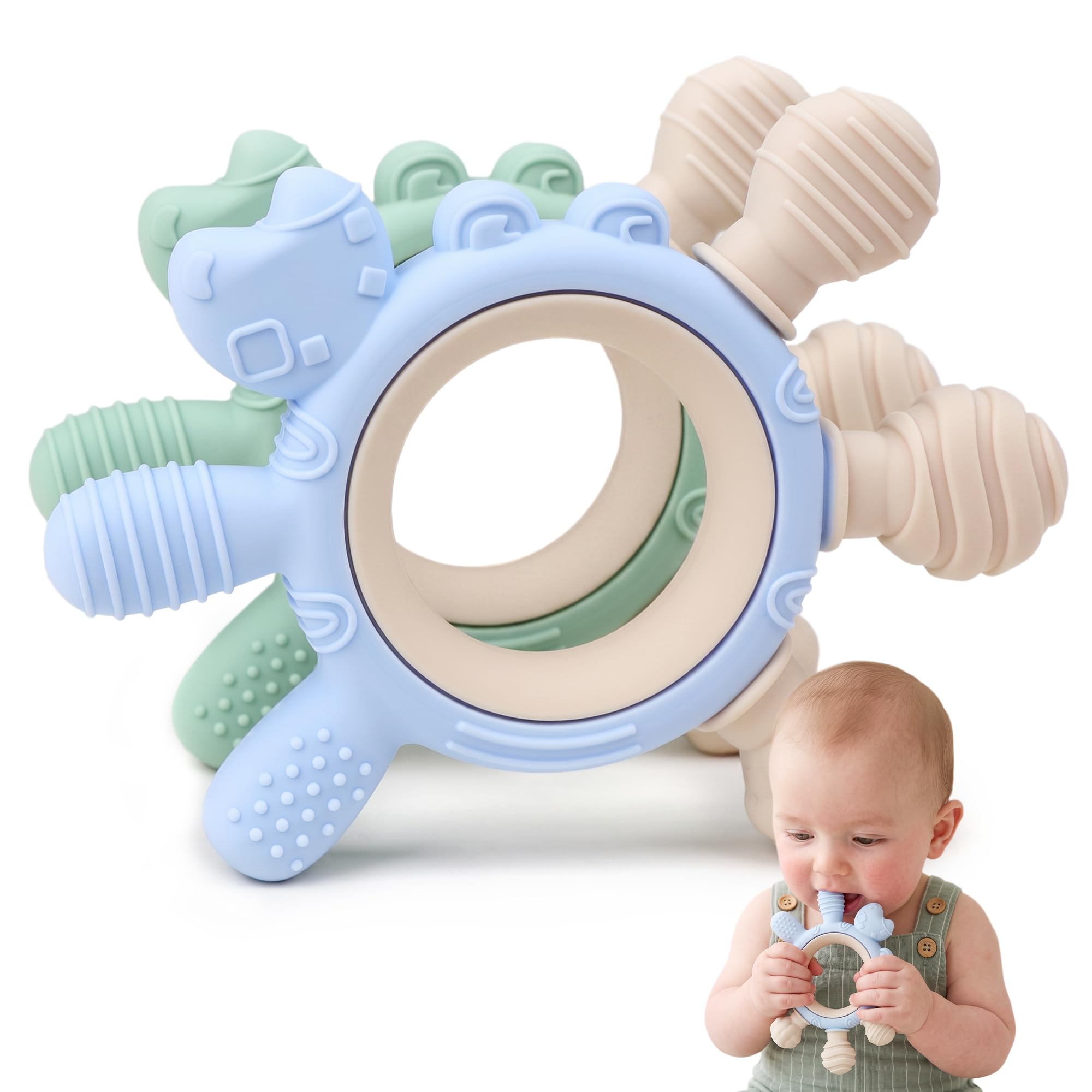 Yayajiao Teething Toys for Baby, 2-Pack Crab 6-Texture Teething Rings — image 1