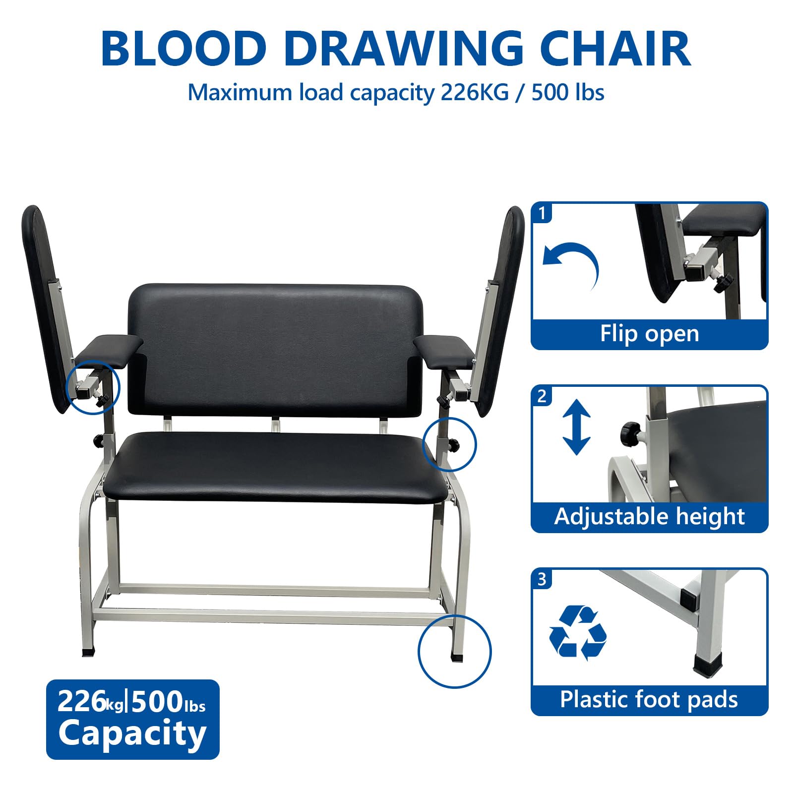 Helsevesen Extra Wide Seat Phlebotomy XXL Bariatric Blood Drawing Clinical Chair with Padded Extra Wide Seat, –Mommy & Me Blood Drawing Chair with Adjustable Armrest, 2024.11